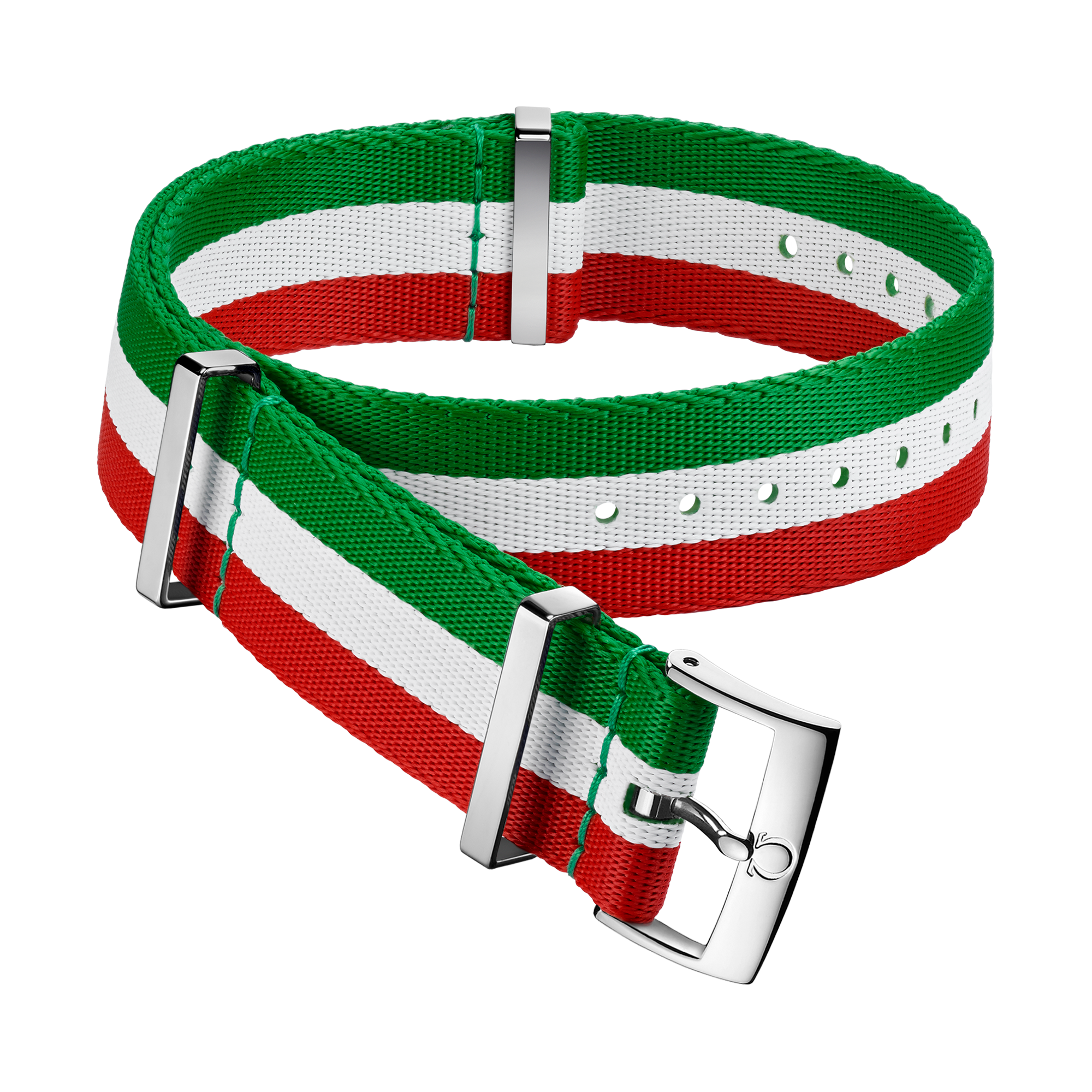 NATO strap - Polyamide 3-stripe green, white and red strap - 031CWZ010656w