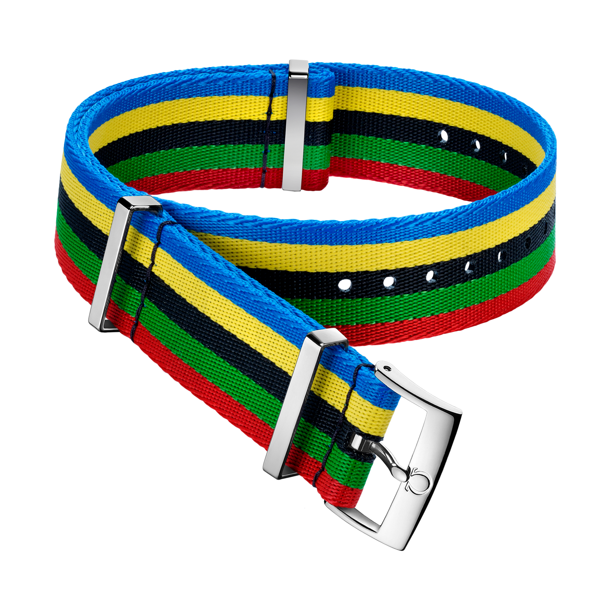 NATO strap - Polyamide 5-stripe blue, yellow, black, green and red strap - 031CWZ010736w
