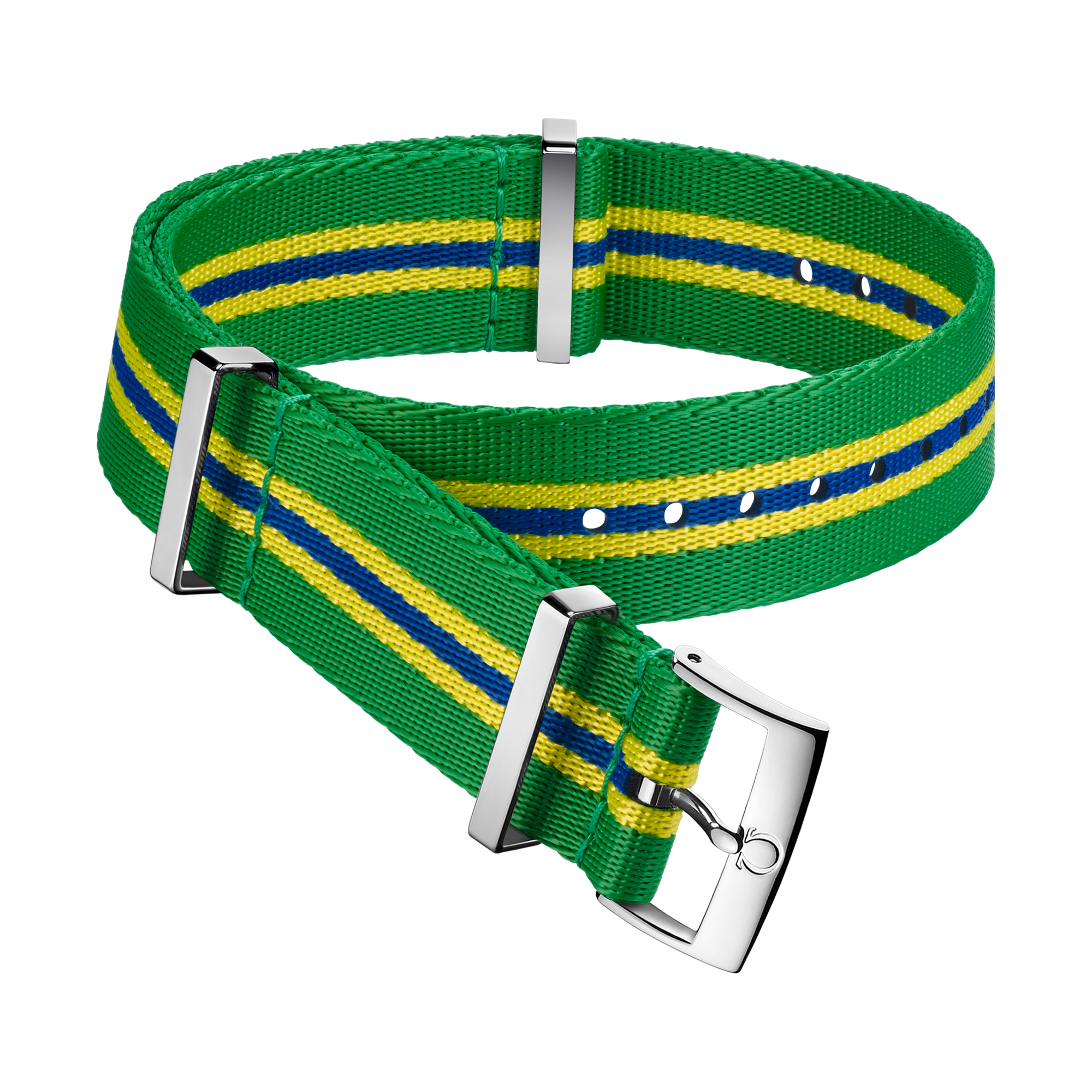 Bracelet NATO - Bracelet en polyamide vert, jaune et bleu à 5 rayures - 031CWZ010678