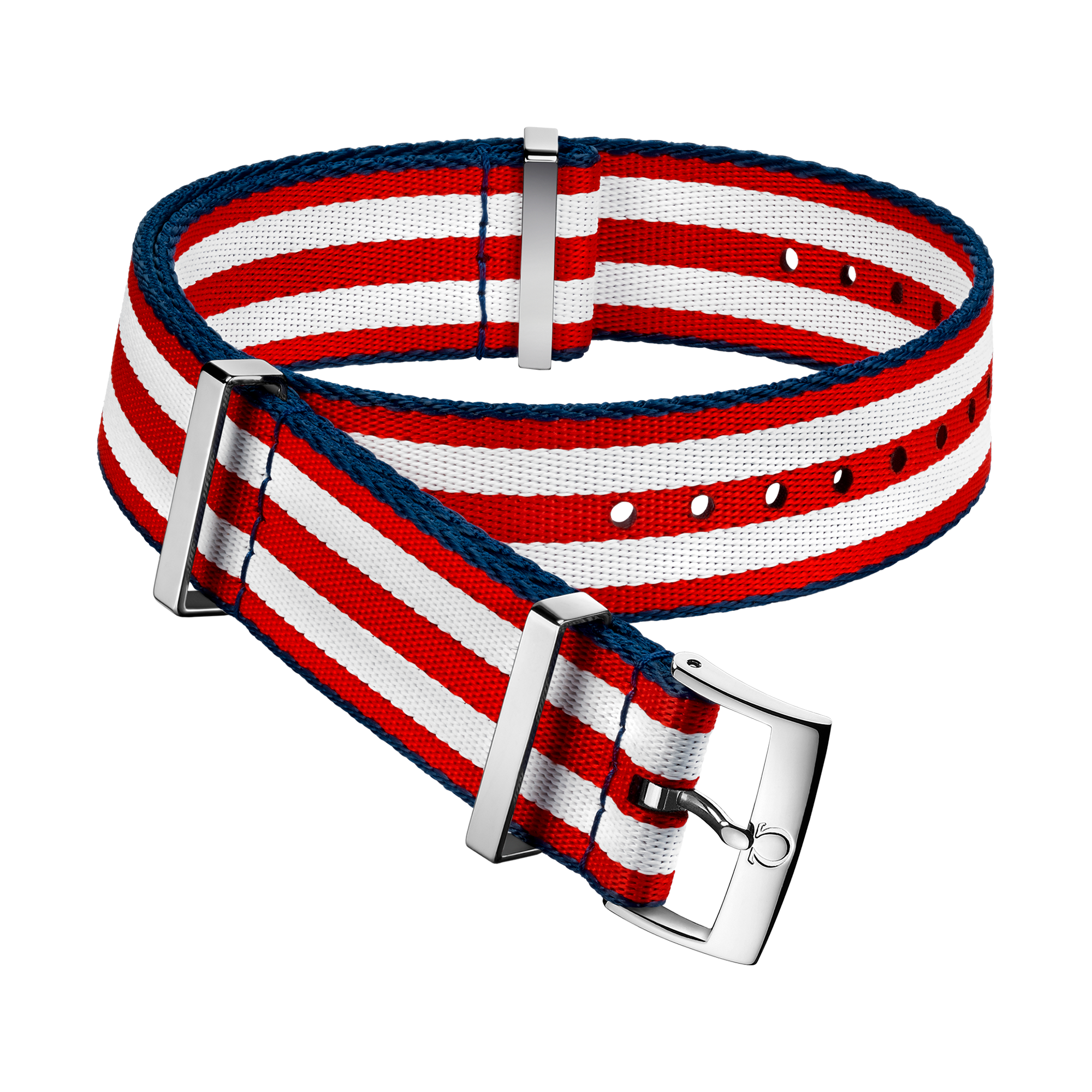 NATO-Armband - Rot-weißes Polyamidarmband mit 5 Streifen und blauen Rändern  - 031CWZ010616w