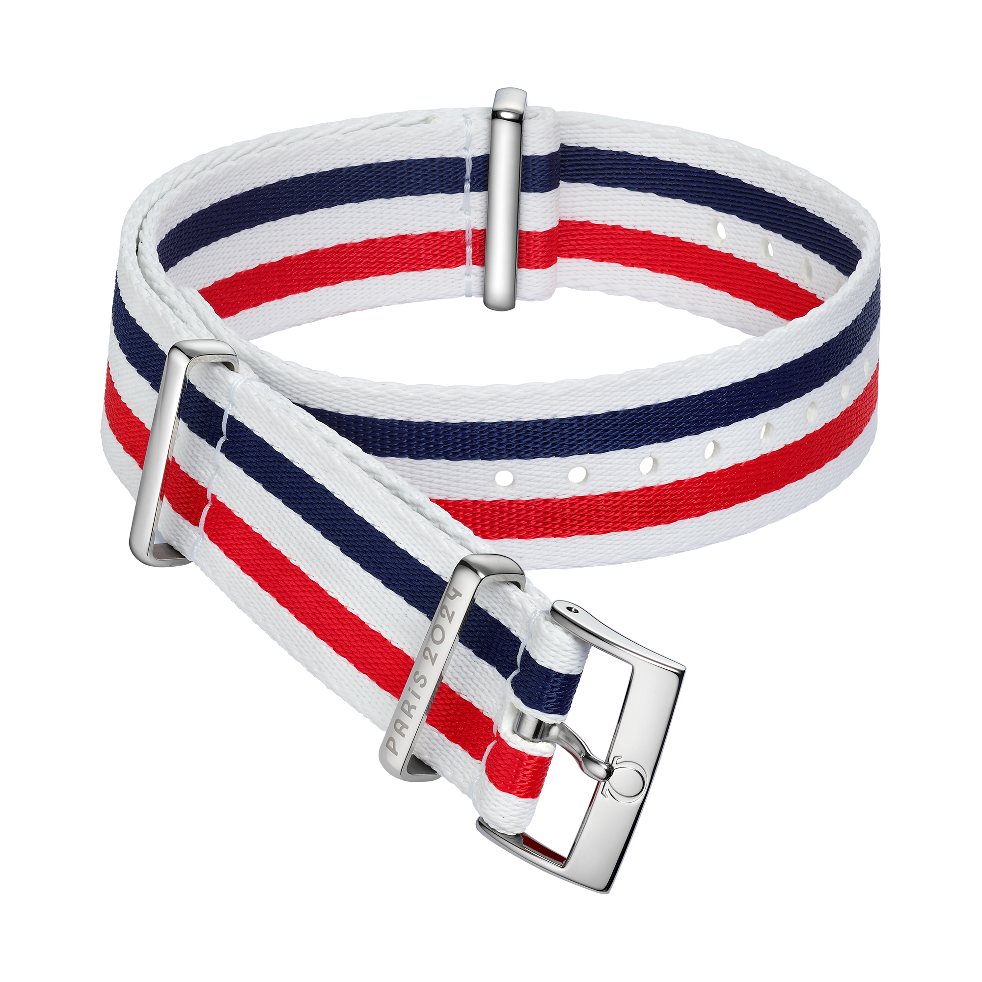 Bracelete NATO - Bracelete em poliamida branca, azul e vermelha com 5 faixas - 031Z019025