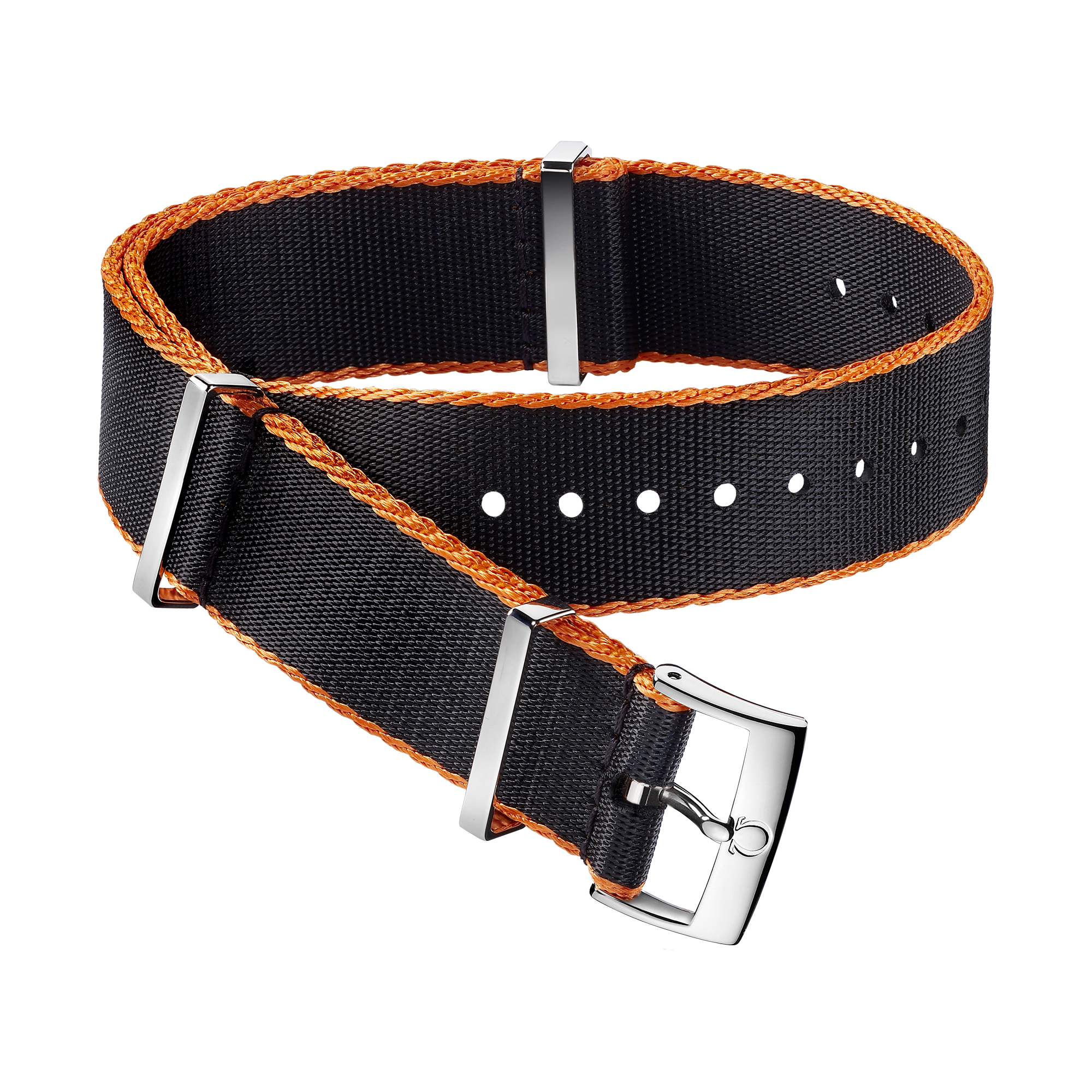 NATO-Armband - Schwarzes Polyamidarmband, orangefarbene Ränder - 031ZSZ002046