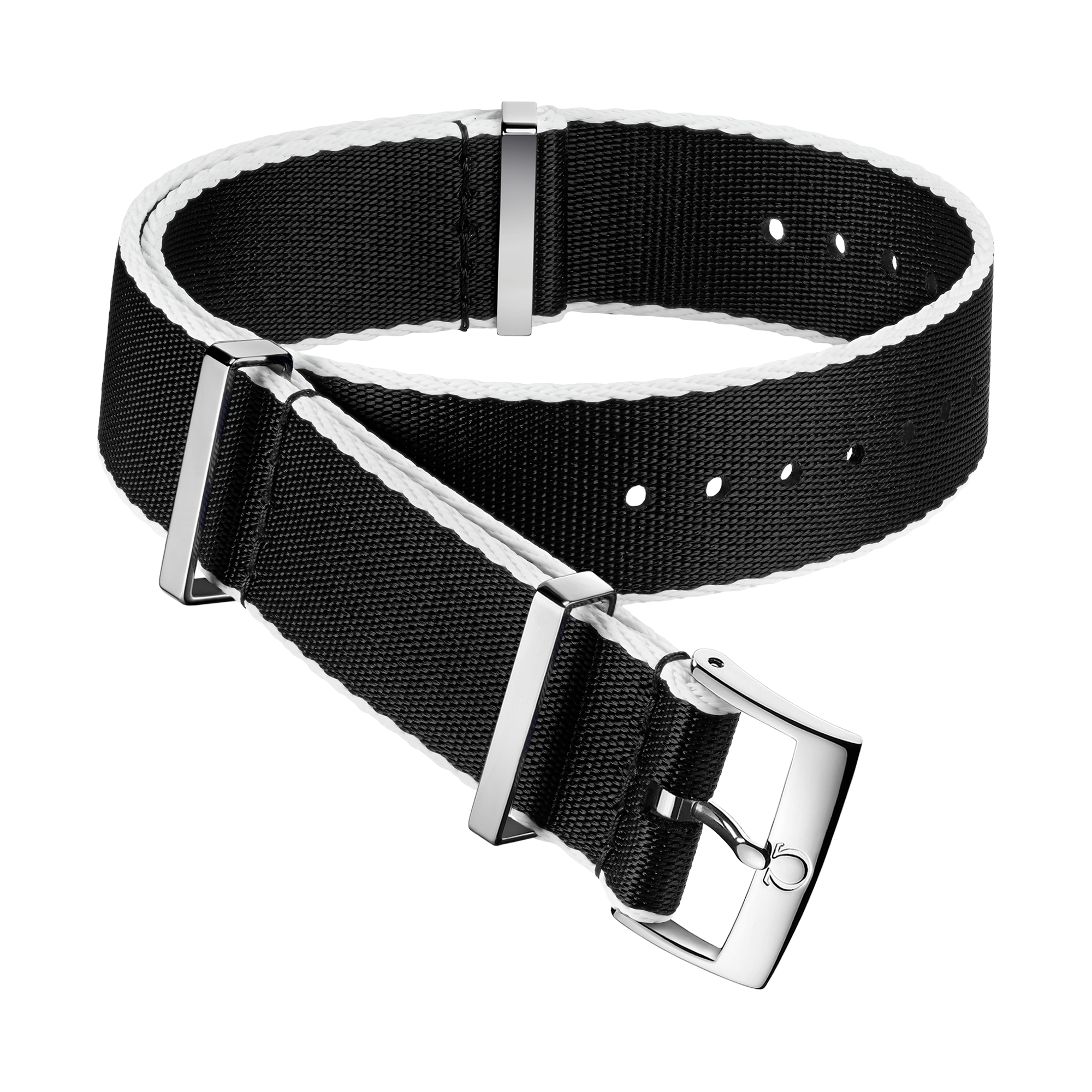NATO strap - Polyamide black strap, white-bordered - 031CWZ010710w