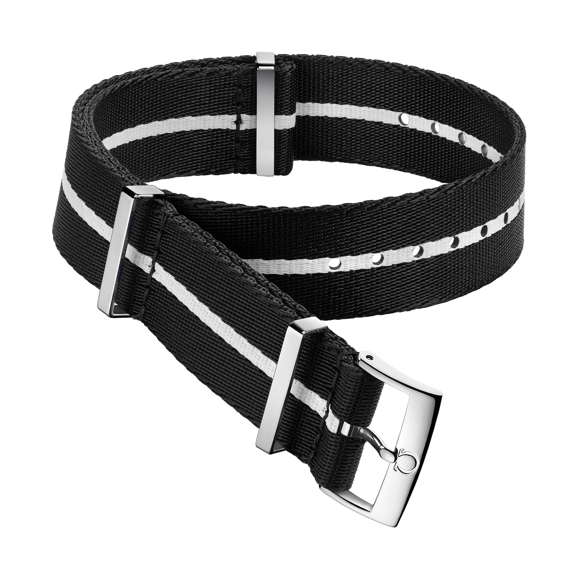 Bracelete NATO - Bracelete em poliamida preta com faixa branca - 031CWZ010698