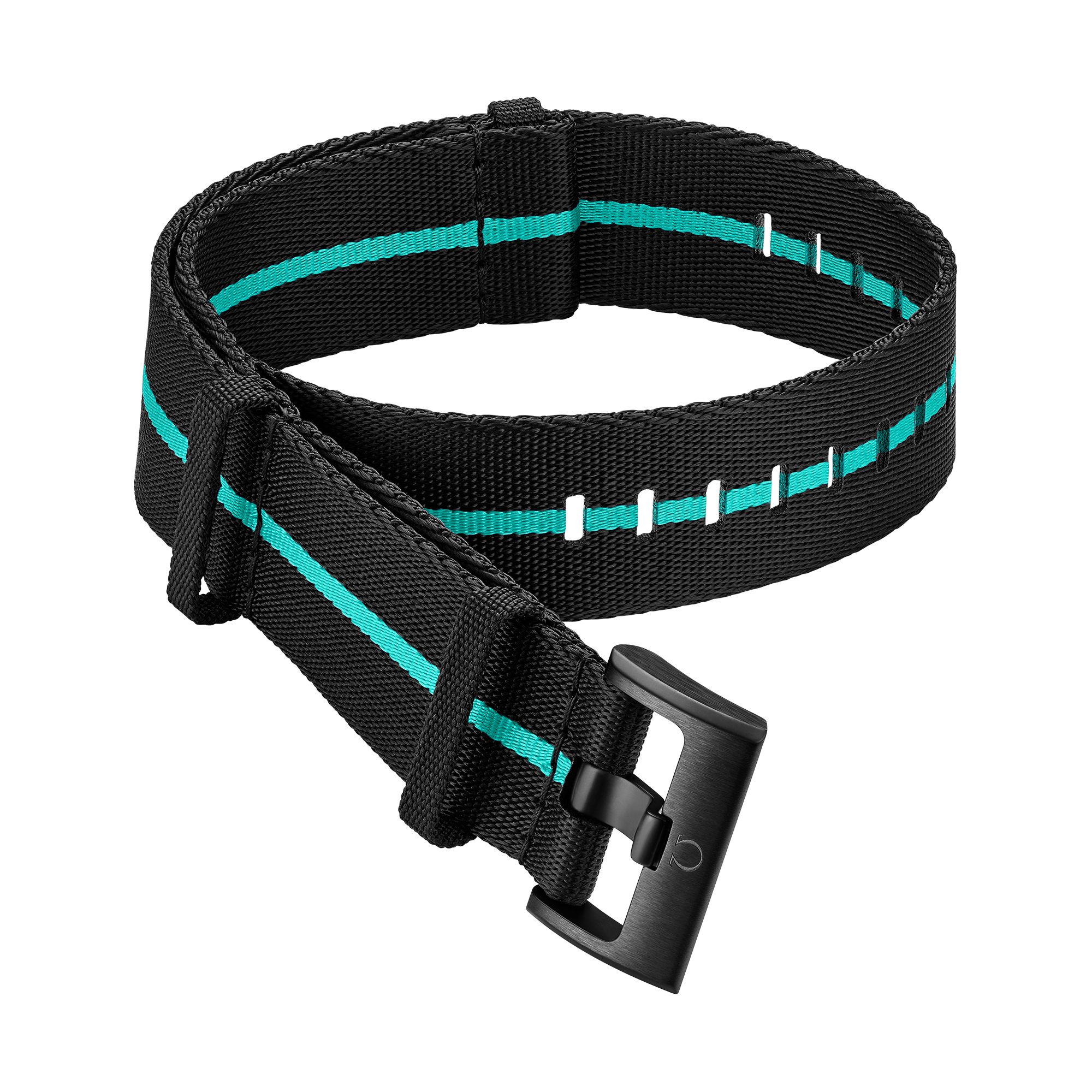 Bracelet NATO - Bracelet en polyamide noir à rayures turquoise - 031Z019989