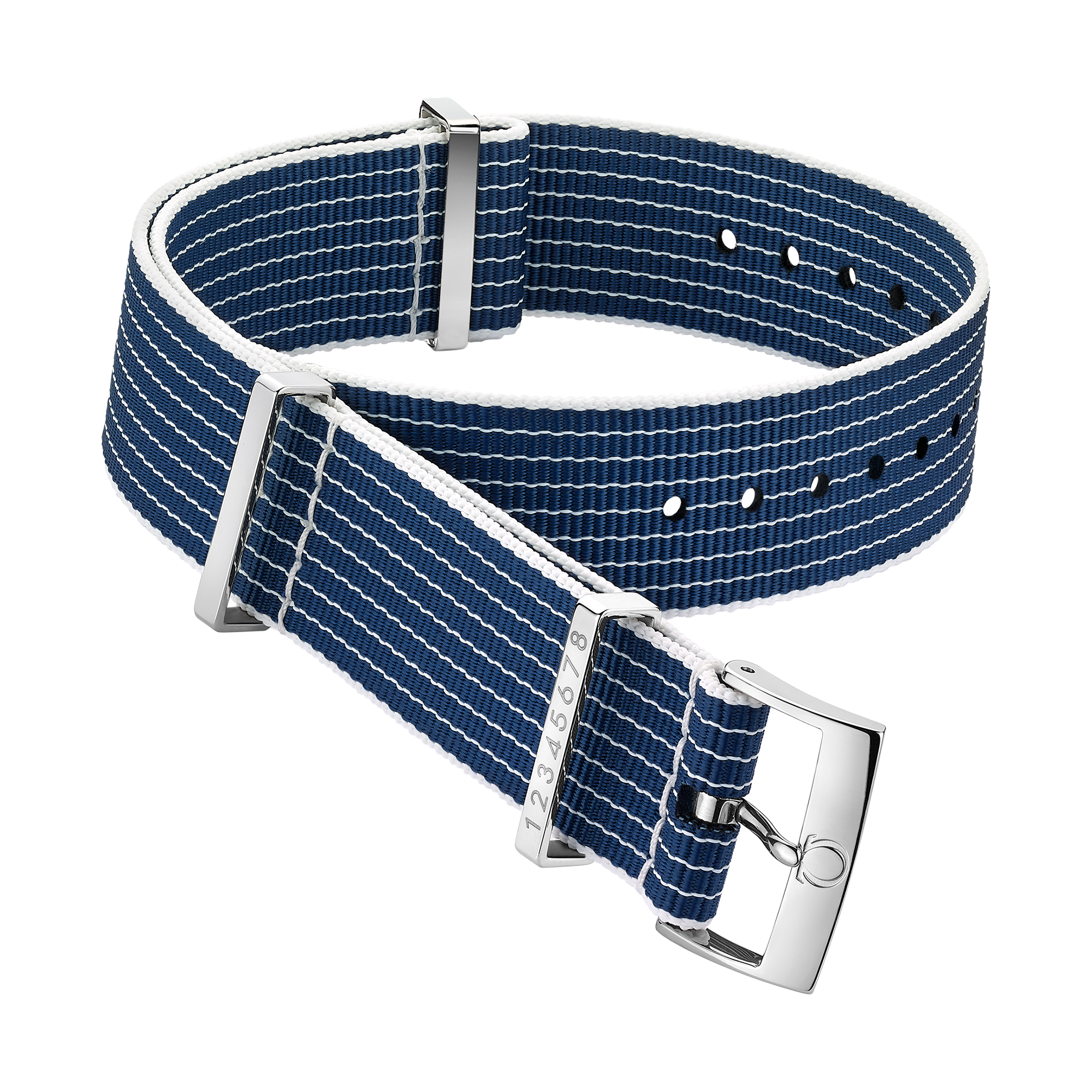NATO strap - Polyamide striped blue and white racetrack-style strap - 031CWZ005945
