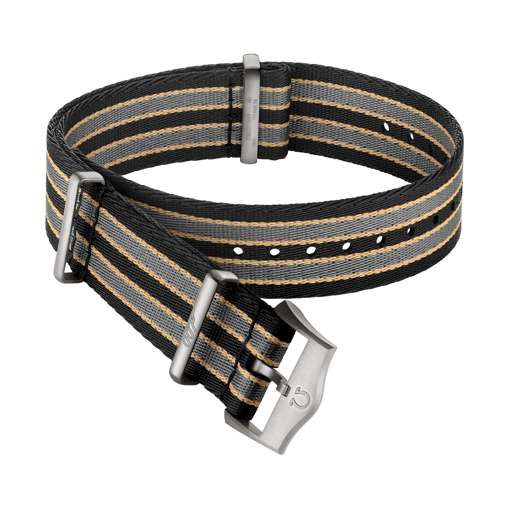 Bracelete NATO - Bracelete em poliamida às riscas em castanho-escuro, cinzento e bege - 031CWZ014739