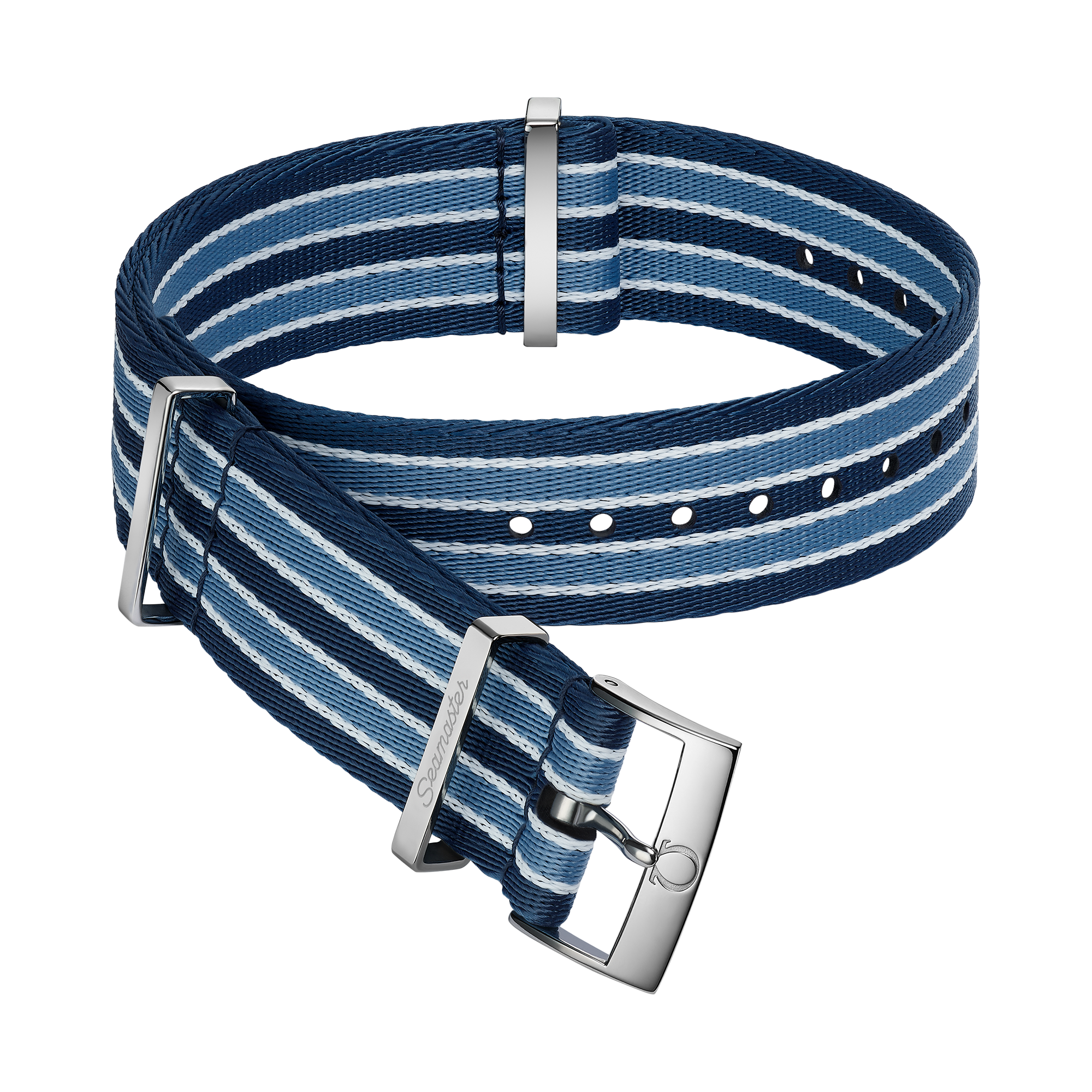 NATO strap - Polyamide striped Summer Blue, dark blue and white strap - 031Z019481W