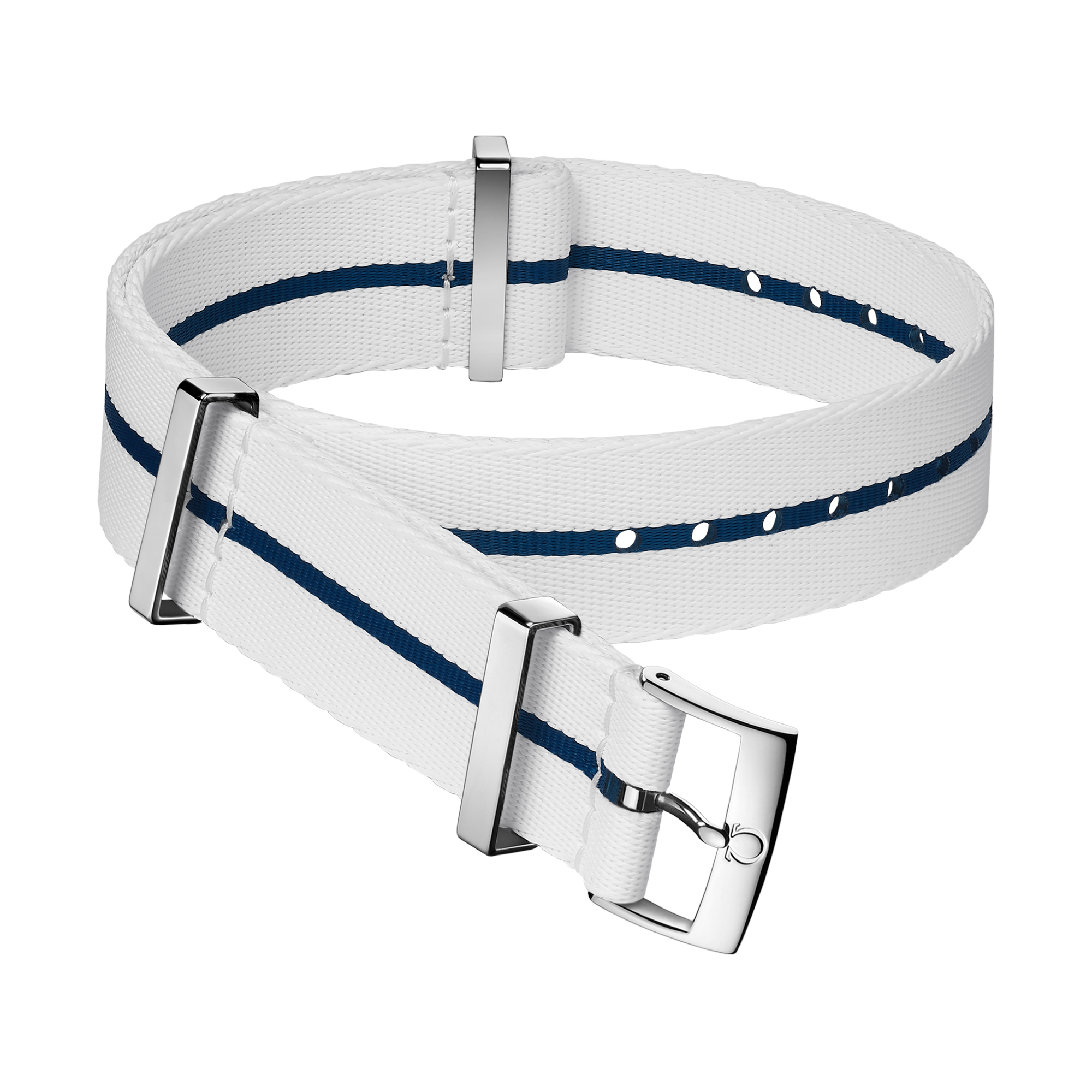 NATO strap - Polyamide white strap with blue stripe  - 031CWZ014685w