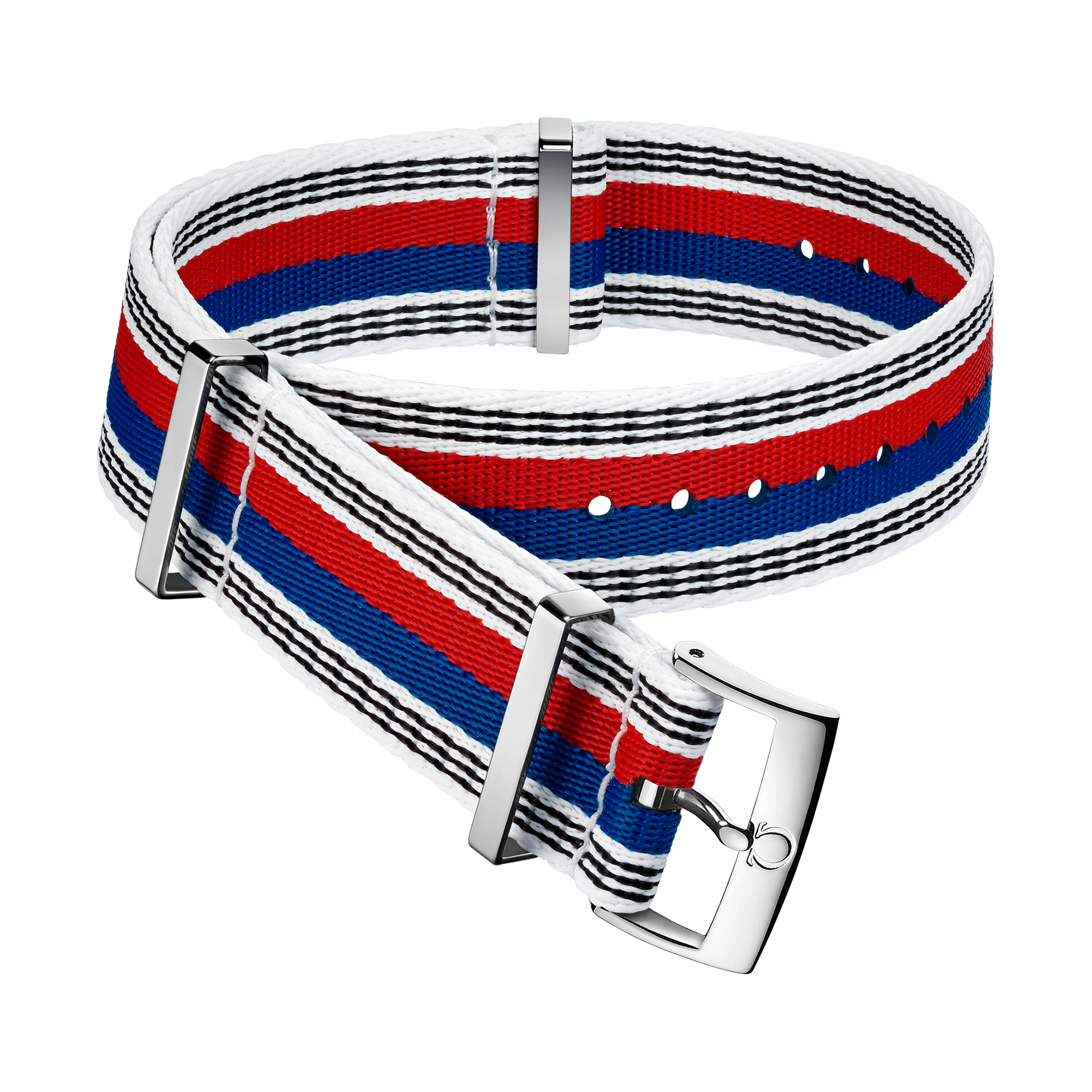 NATO strap - Polyamide white strap with red, blue and black stripes - 031CWZ010636w