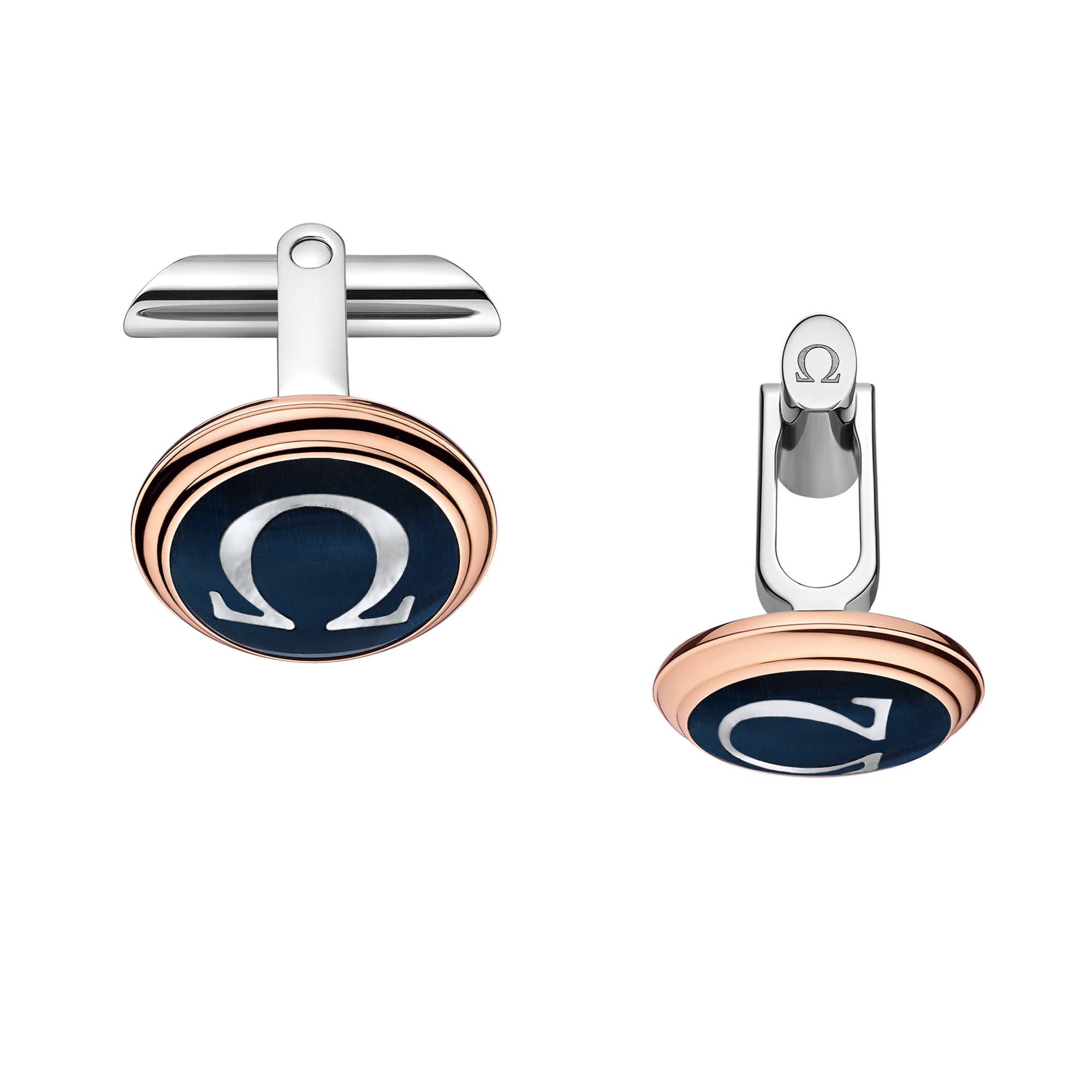 Omegamania Cufflinks, 18K red gold, Mother-of-pearl cabochon, Stainless steel - CA02DG0700305