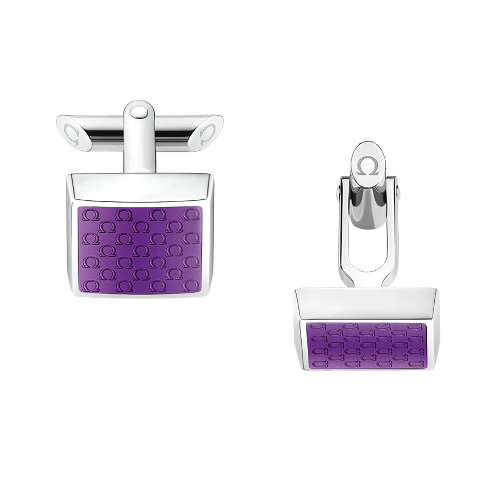 Omegamania Cufflinks, Stainless steel, Violet resin - CA02ST0000305