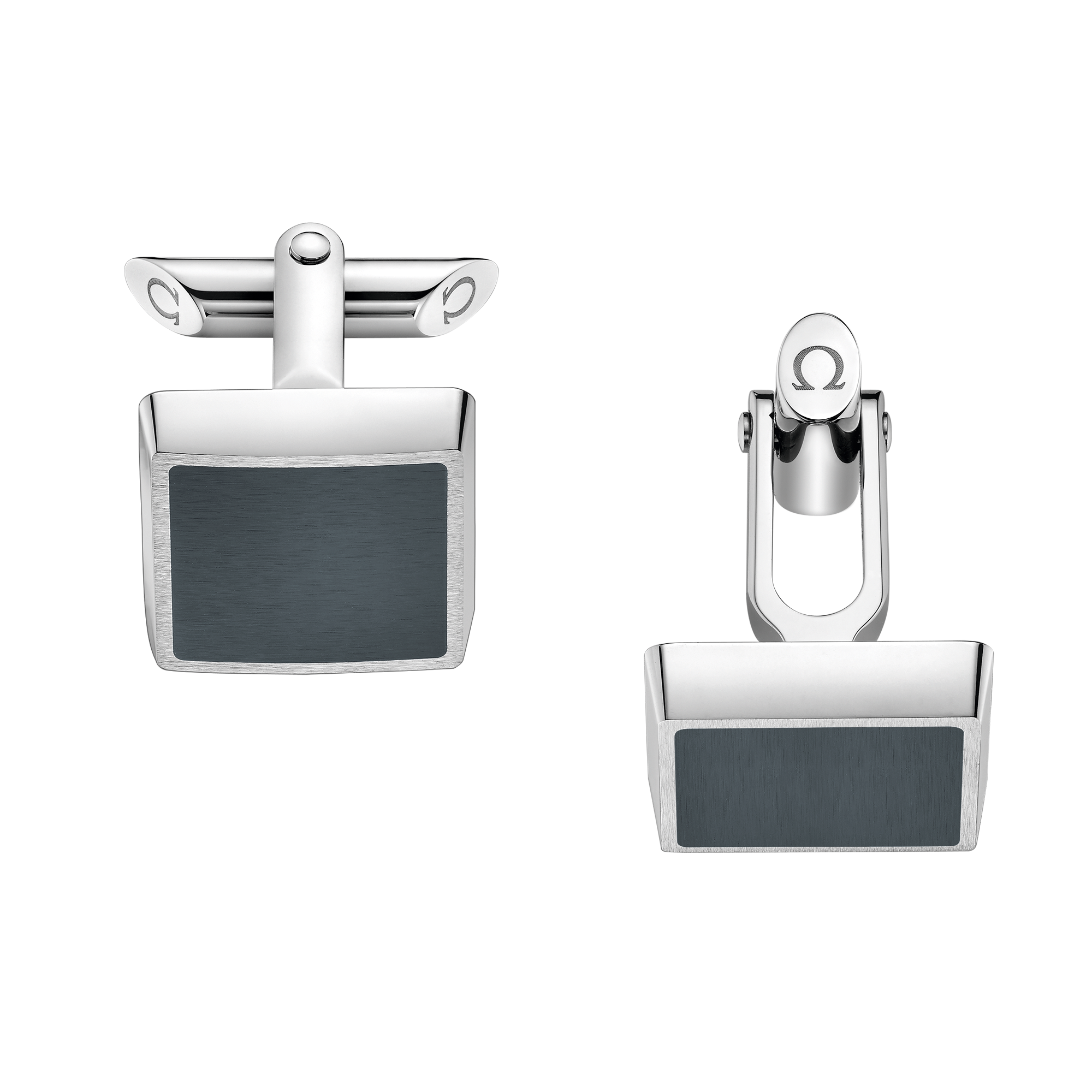 Omegamania Cufflinks, Grey brushed resin, Stainless steel - CA02ST0000805