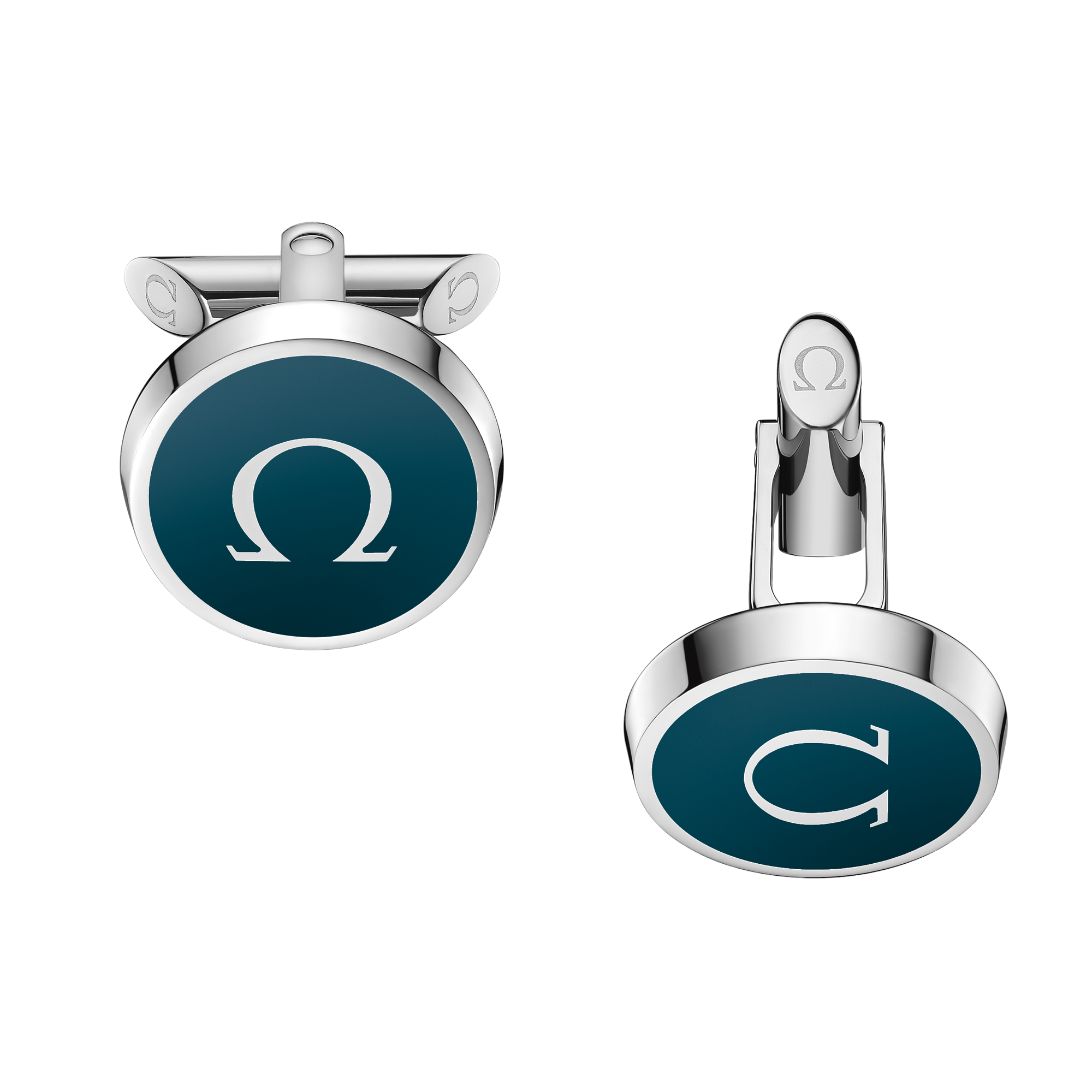 Omegamania Cufflinks, Blue resin, Stainless steel - CA02ST0001105