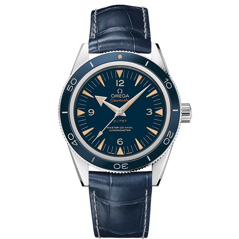 Seamaster 300 41 mm, platinum on leather strap - 233.93.41.21.03.001 ...