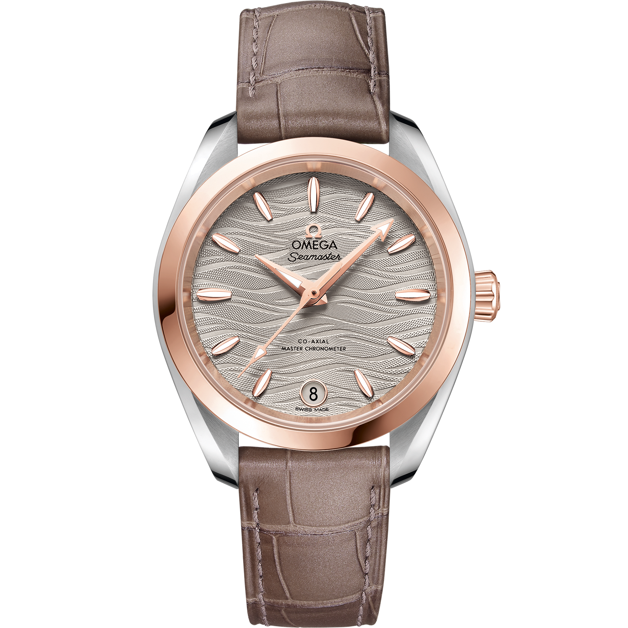 Seamaster 34 mm, steel - Sedna™ gold on leather strap - 220.23.34.20.06.001
