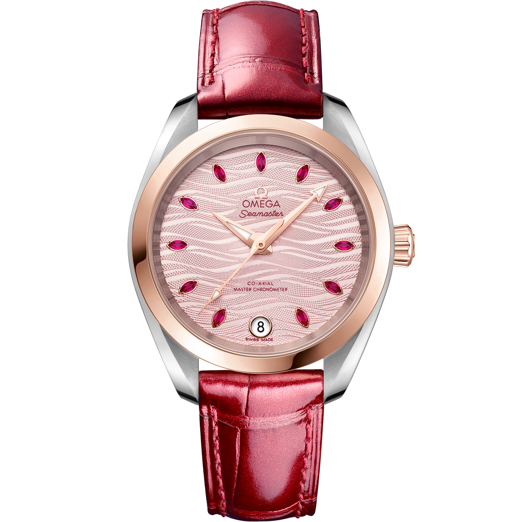 Seamaster 34 mm, steel - Sedna™ gold on leather strap - 220.23.34.20.60.001