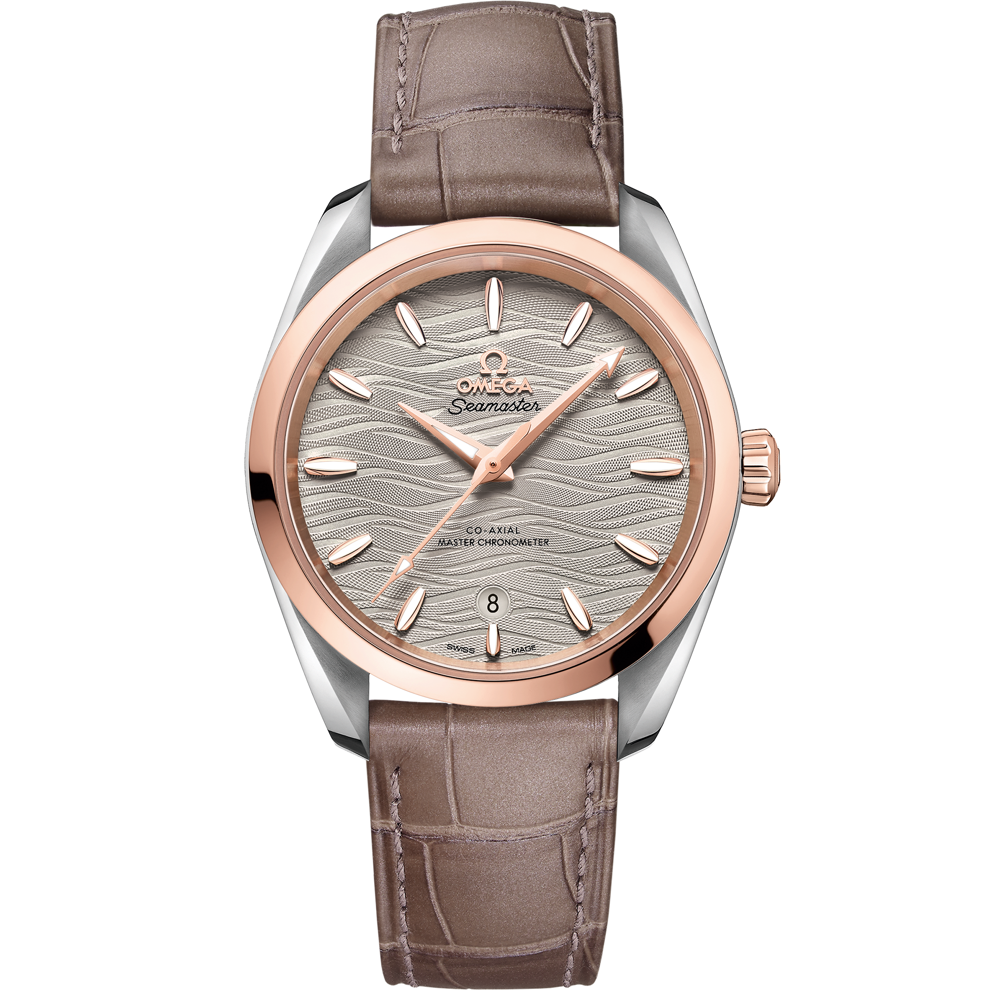 Seamaster 38 mm, steel - Sedna™ gold on leather strap - 220.23.38.20.06.001