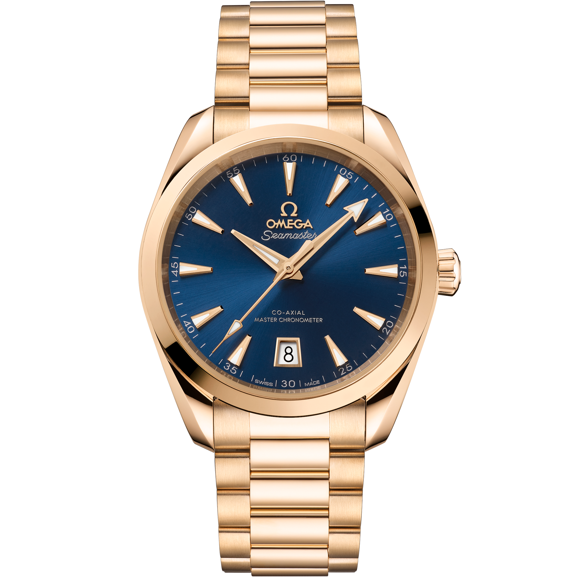 Blue dial watch on Moonshine™ gold case with Moonshine™ gold bracelet - Seamaster Aqua Terra 150M 38 mm, Moonshine™ gold on Moonshine™ gold - 220.50.38.20.03.001