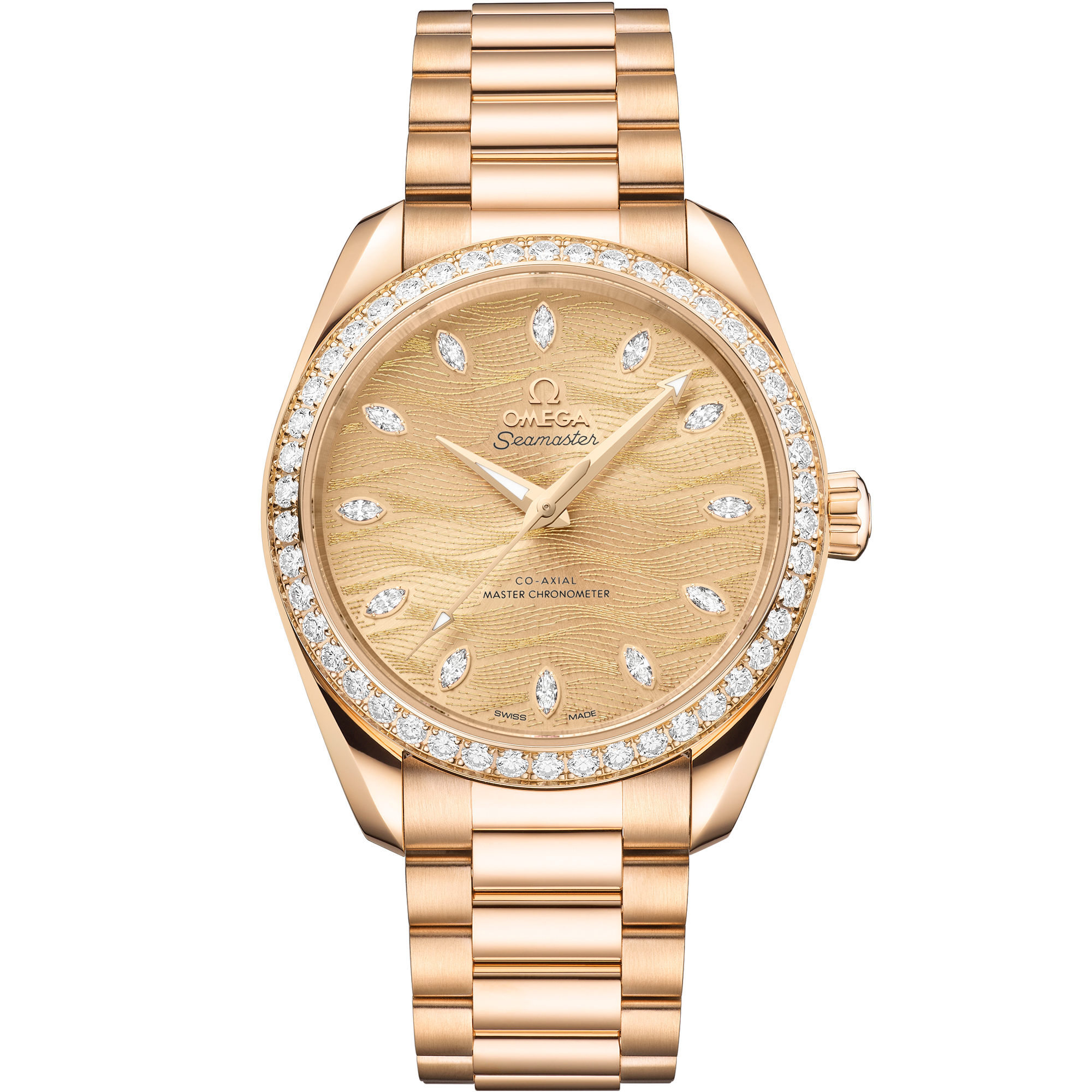 Yellow dial watch on Moonshine™ gold case with Moonshine™ gold bracelet - Seamaster Aqua Terra 150M 38 mm, Moonshine™ gold on Moonshine™ gold - 220.55.38.20.99.002