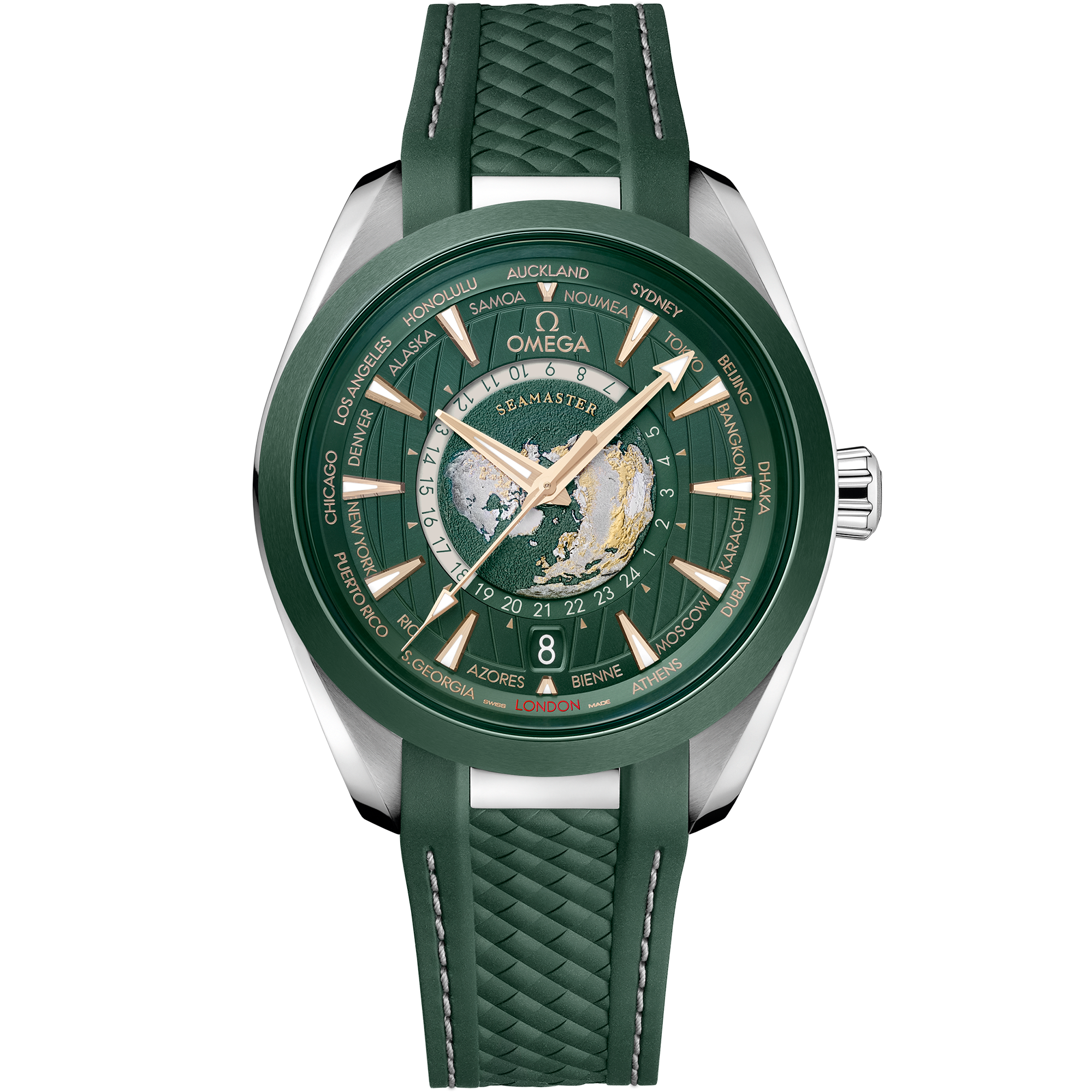 Green dial watch on Steel case with Rubber strap - Seamaster Aqua Terra 150M 43 mm, steel on rubber strap - 220.32.43.22.10.001