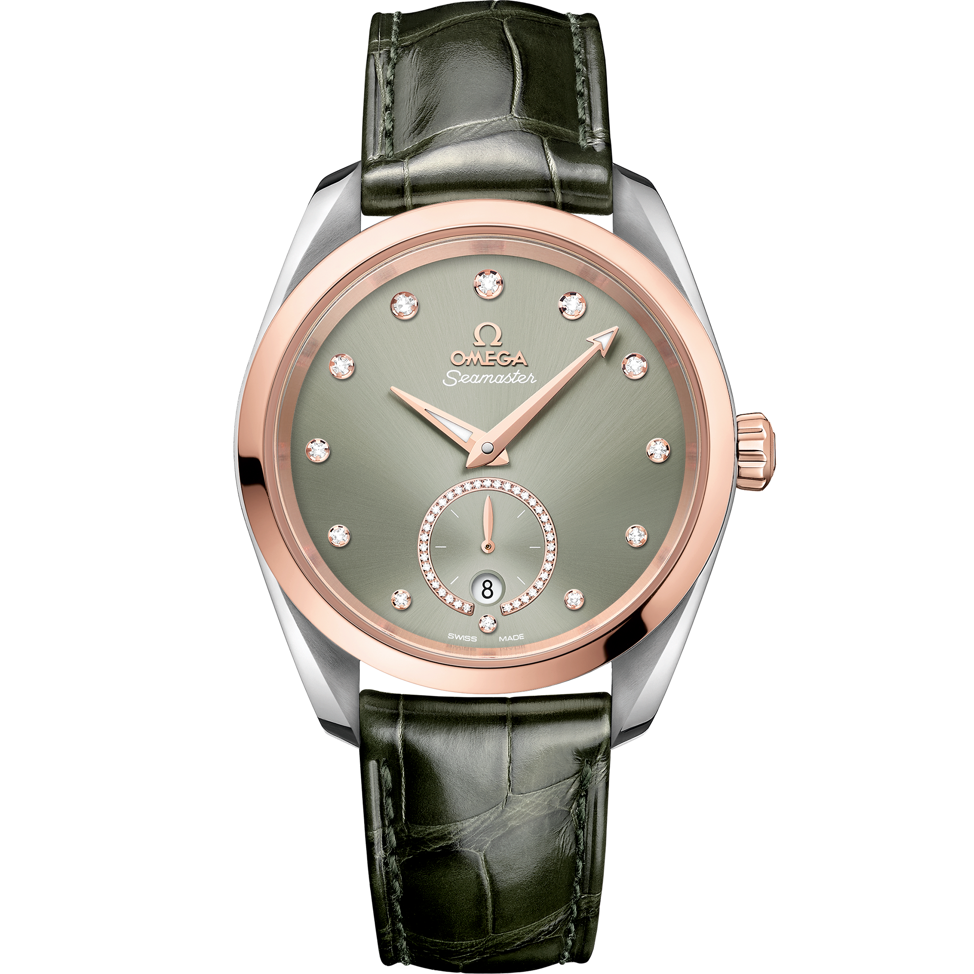 Seamaster 38 mm, steel - Sedna™ gold on leather strap - 220.23.38.20.60.001