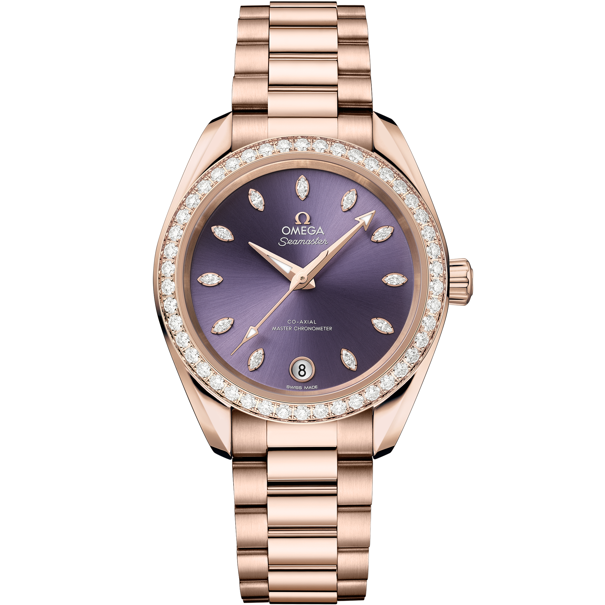 Purple dial watch on Sedna™ gold case with Sedna™ gold bracelet - Seamaster Aqua Terra Shades 34 mm, Sedna™ gold on Sedna™ gold - 220.55.34.20.60.001