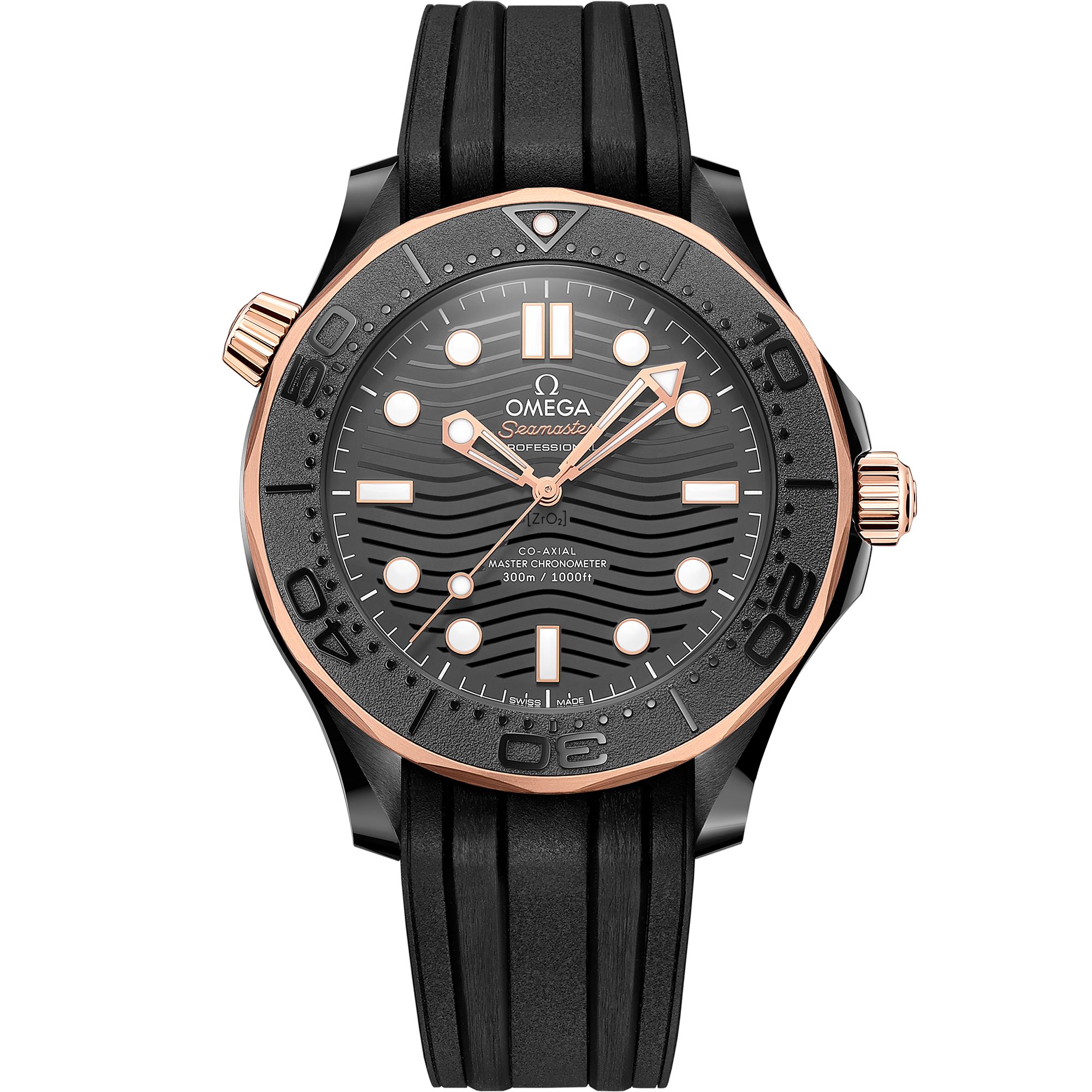 Seamaster Diver 300M 43,5 mm, céramique noire sur bracelet caoutchouc - 210.62.44.20.01.001