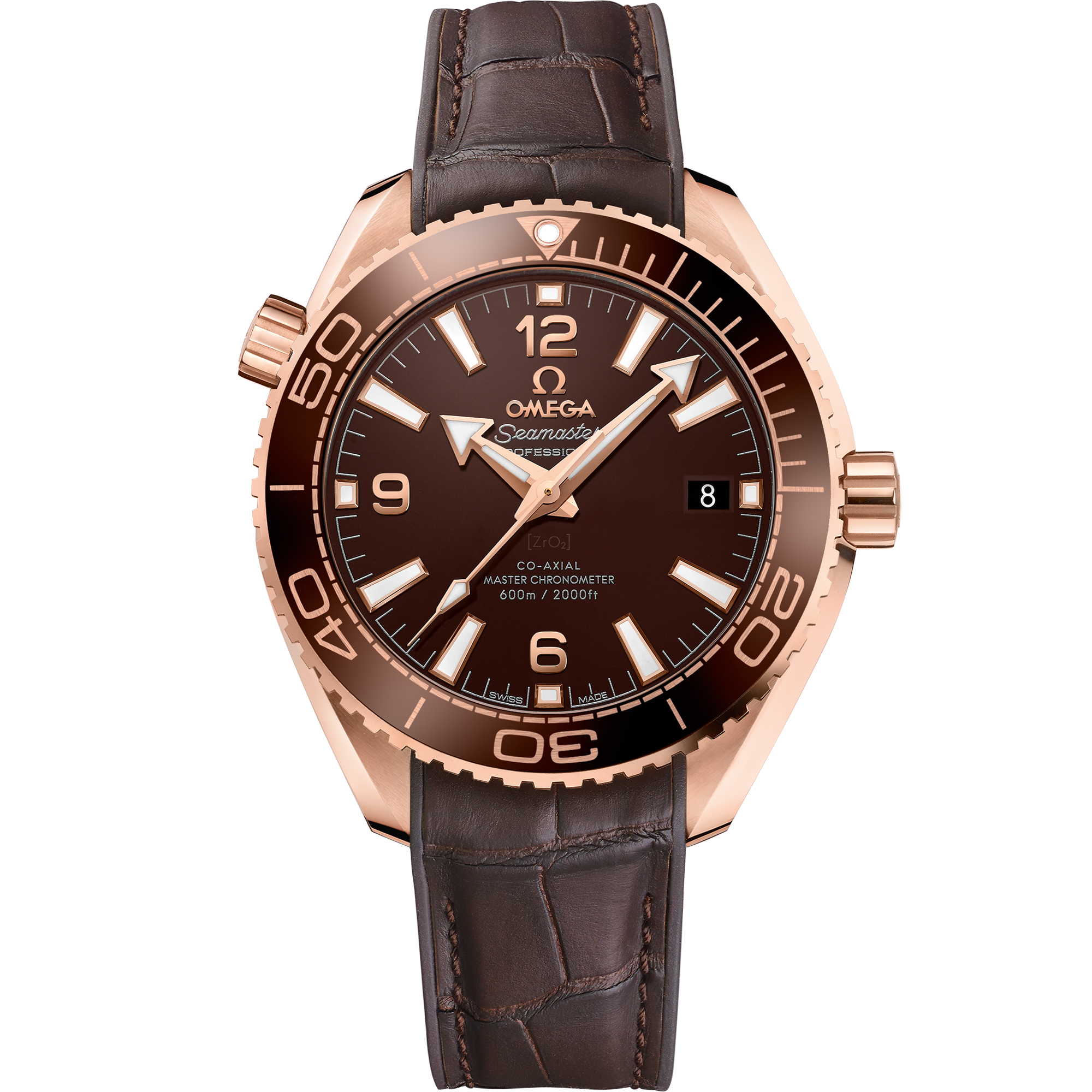 Seamaster Planet Ocean 600M 39.5 mm, Sedna™ gold on leather strap with rubber lining - 21563402013001