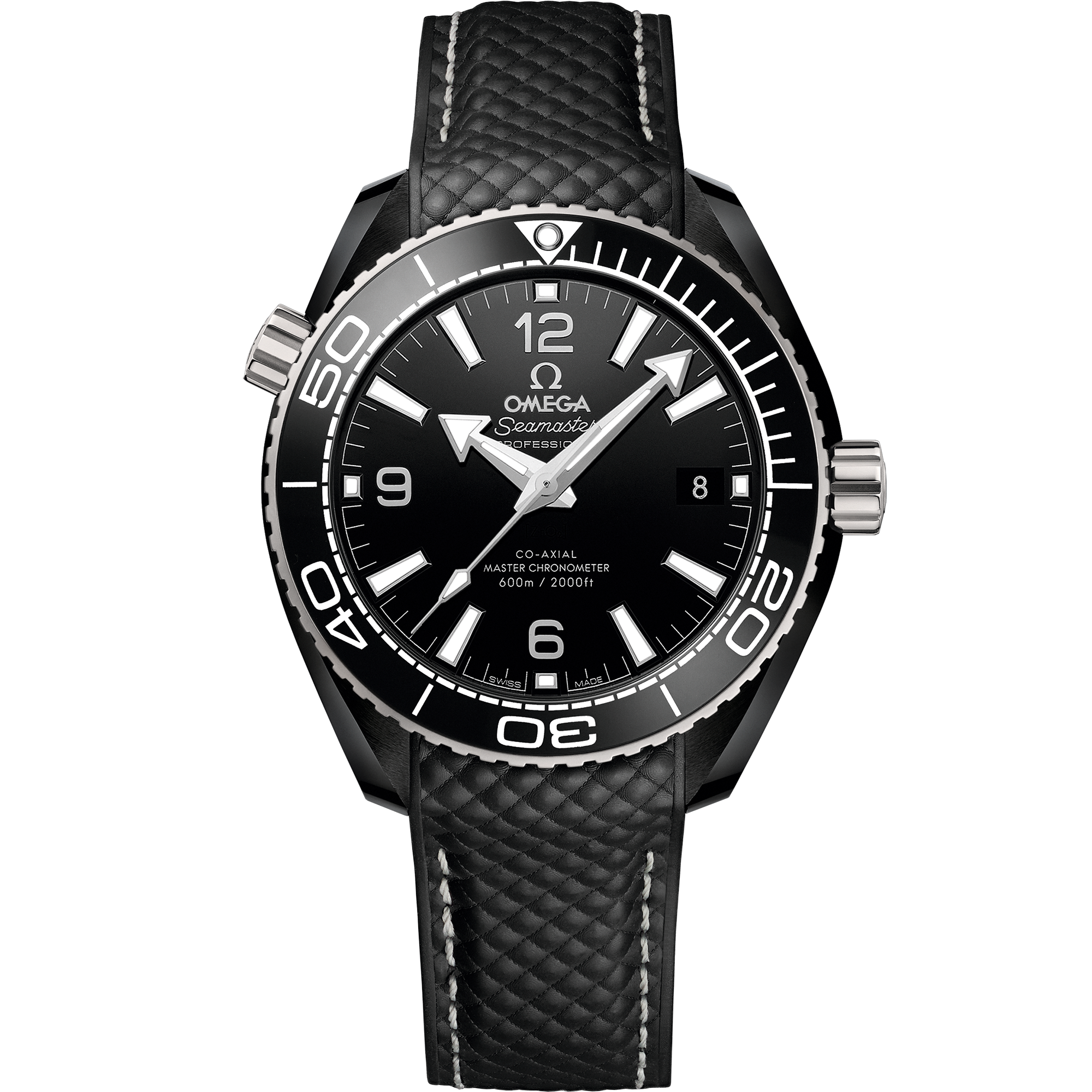 Seamaster 39,5 mm, cerâmica preta em bracelete de borracha - 215.92.40.20.01.001