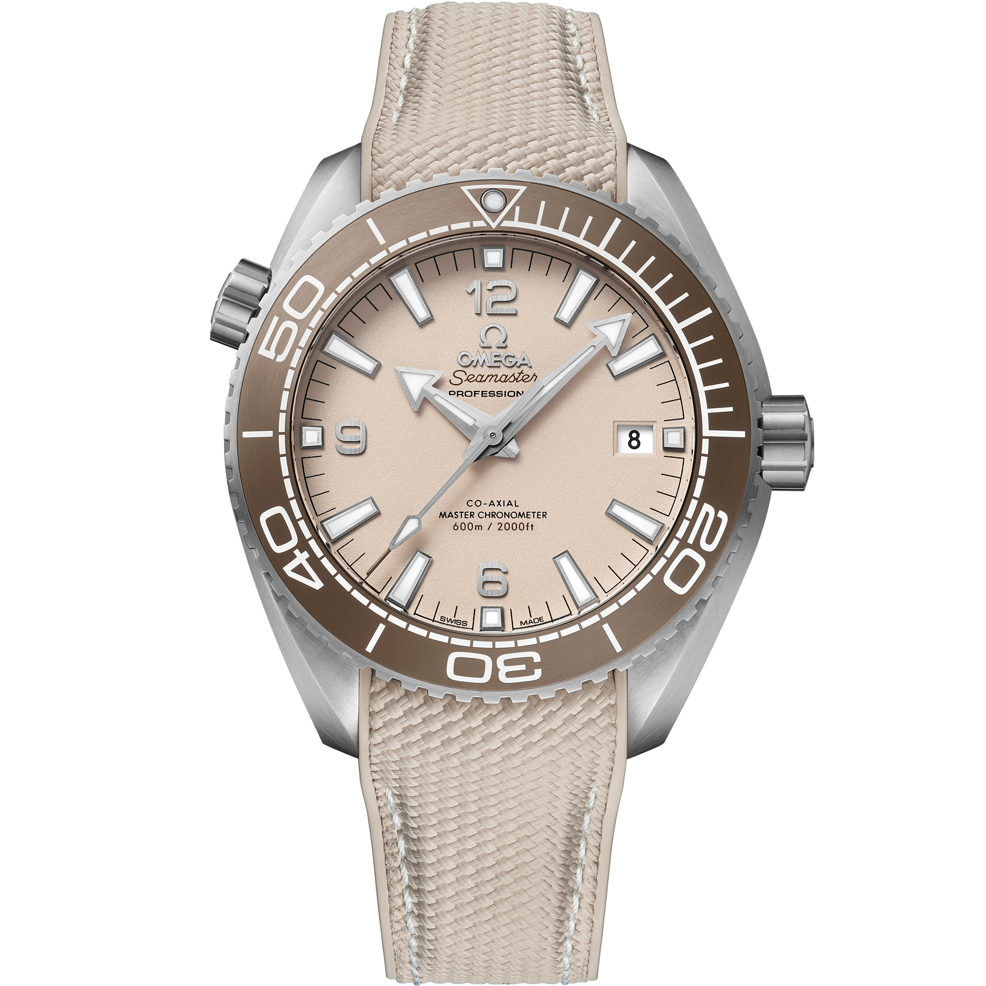 Linen dial watch on Steel case with Rubber strap - Seamaster Planet Ocean 600M 43.5 mm, steel on rubber strap - 215.32.44.21.09.001