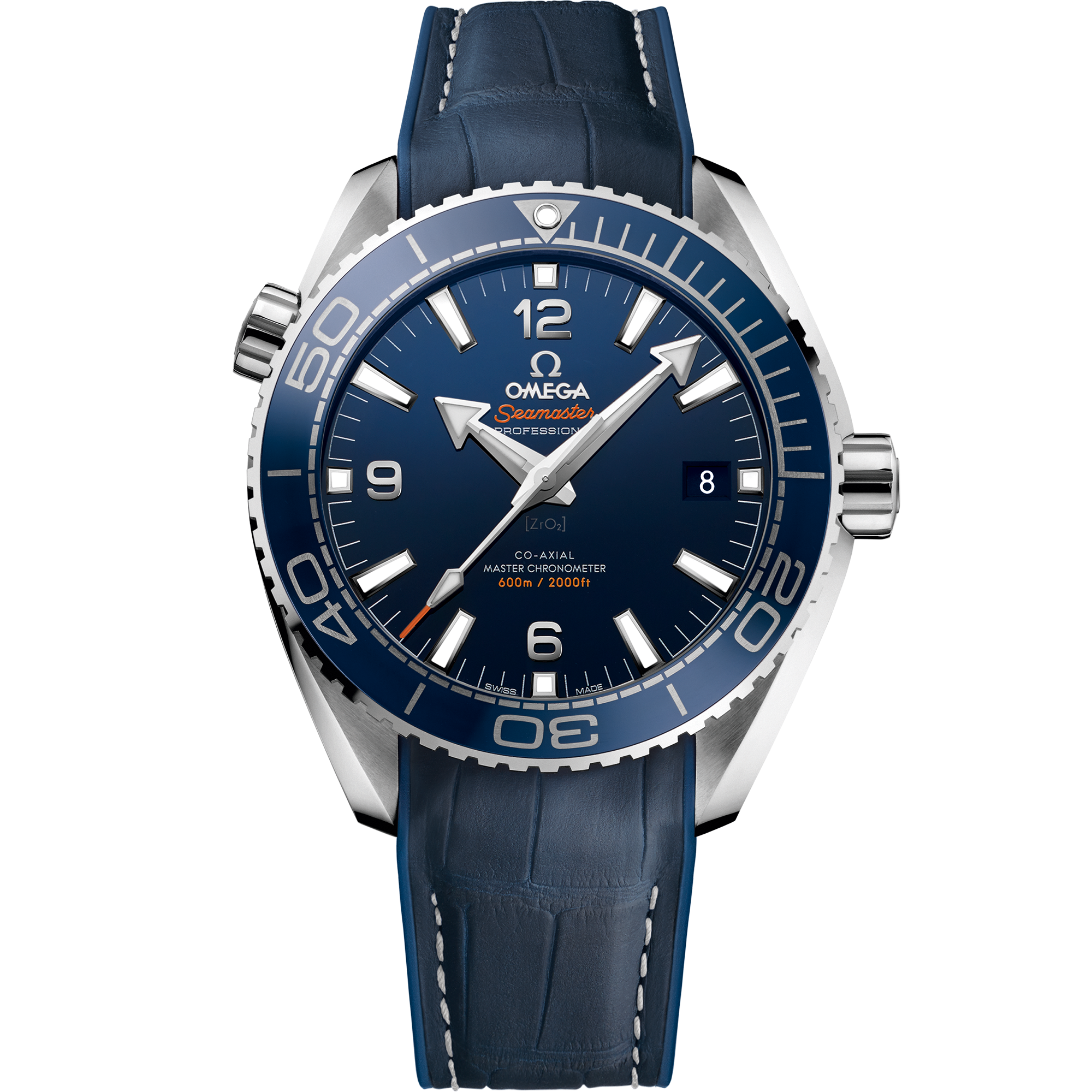 Seamaster Planet Ocean 600M 43.5 mm, steel on leather strap with rubber lining - 215.33.44.21.03.001