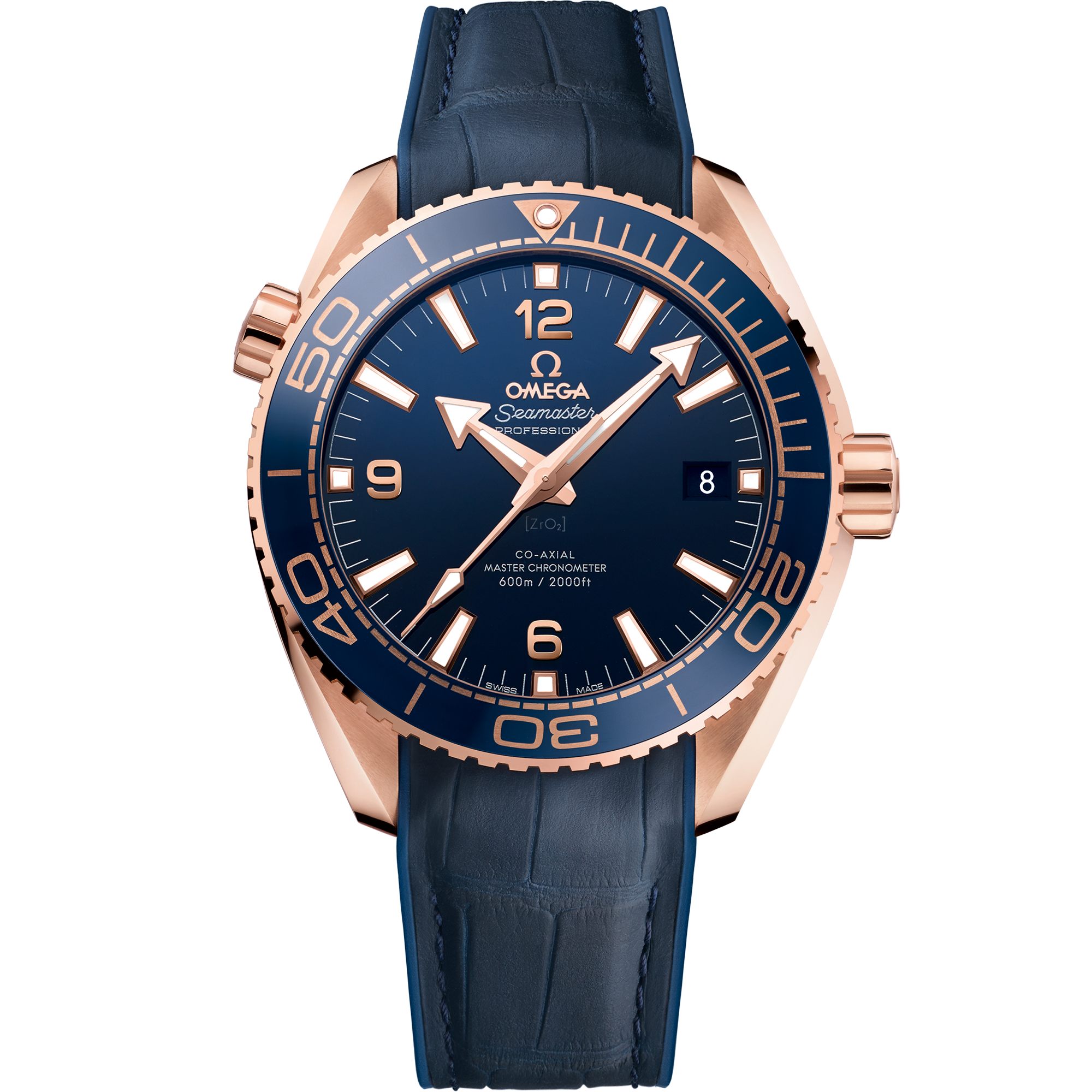 Seamaster 43,5 mm, or Sedna™ sur bracelet en cuir doublé de caoutchouc - 215.63.44.21.03.001
