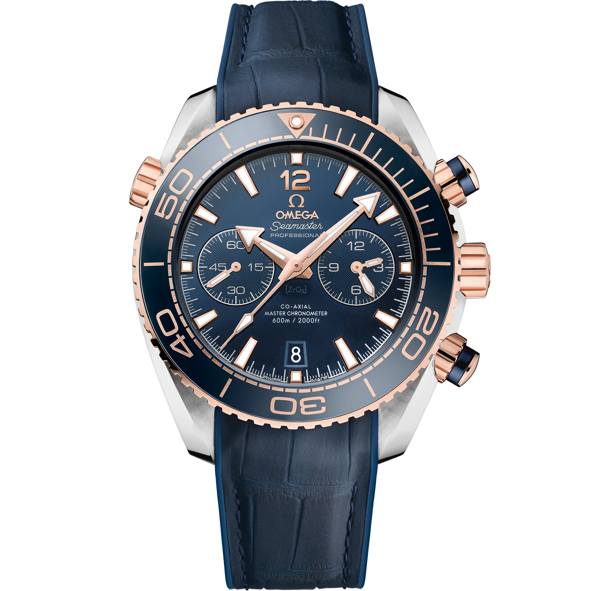 Seamaster Planet Ocean 600M 45.5 mm, steel - Sedna™ gold on leather strap with rubber lining - 215.23.46.51.03.001