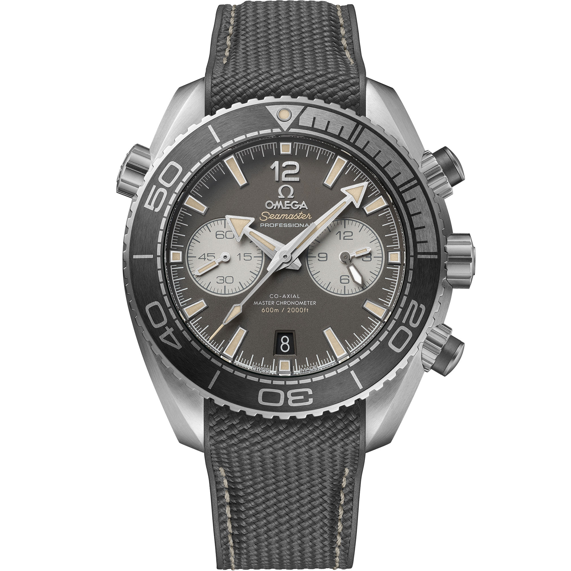 Grey dial watch on Steel case with Rubber strap - Seamaster Planet Ocean 600M 45.5 mm, Steel on Rubber strap - 215.32.46.51.01.004