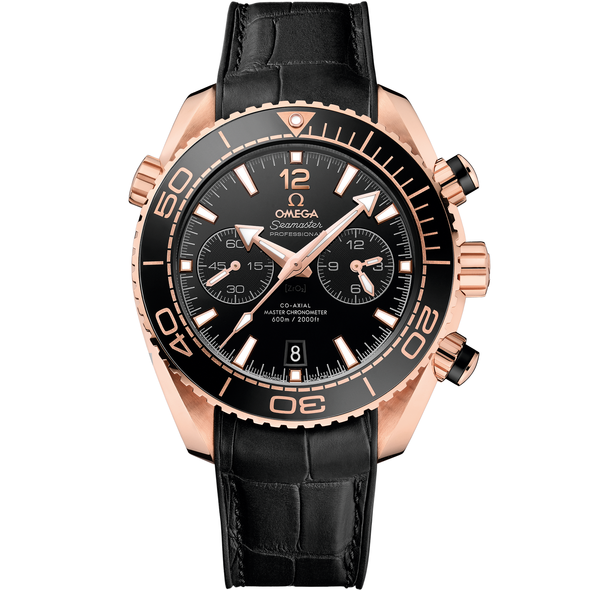 Seamaster 45.5 mm, Sedna™ gold on leather strap with rubber lining - 21563465101001