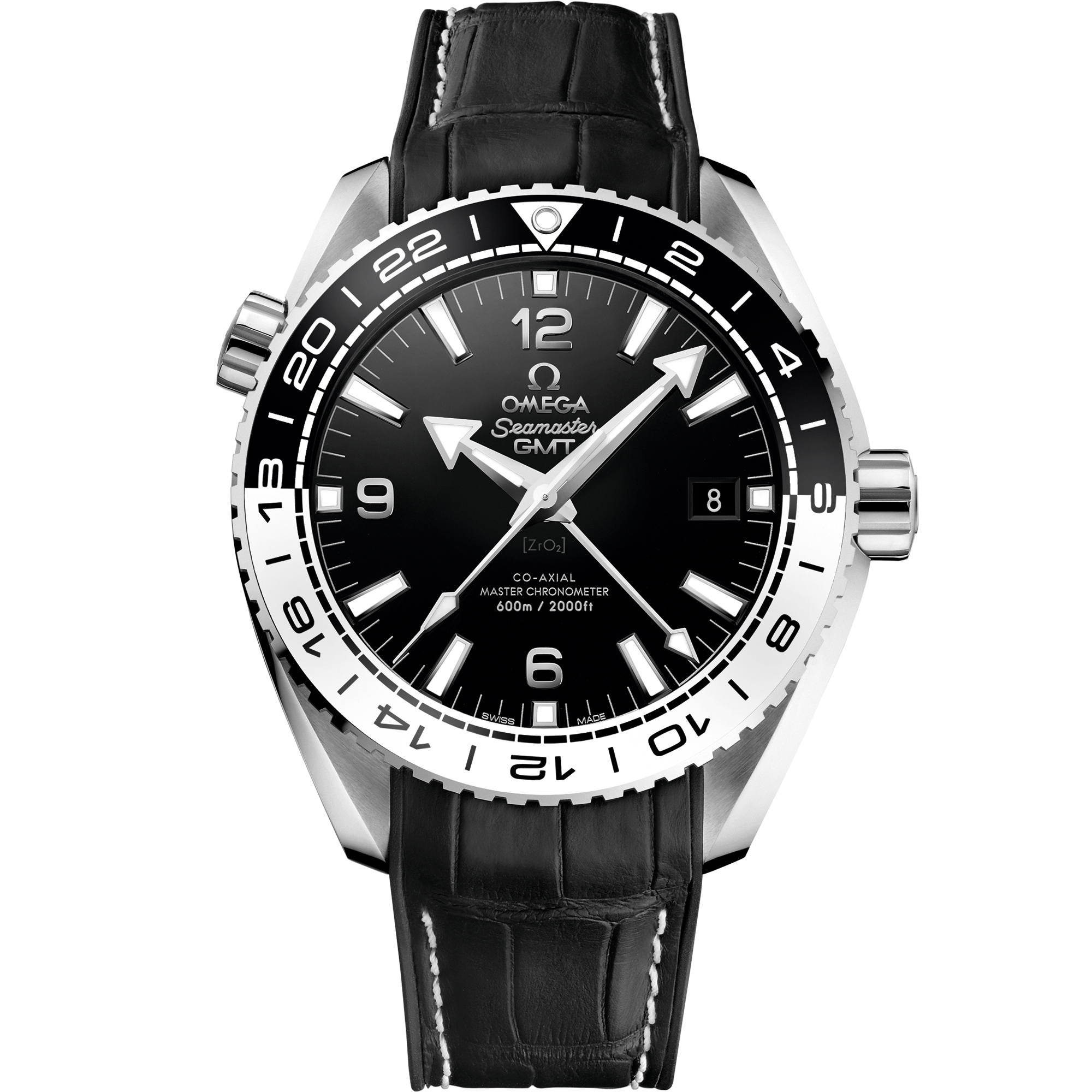 Seamaster Planet Ocean 600M 43,5 mm, acier sur bracelet en cuir doublé de caoutchouc - 215.33.44.22.01.001