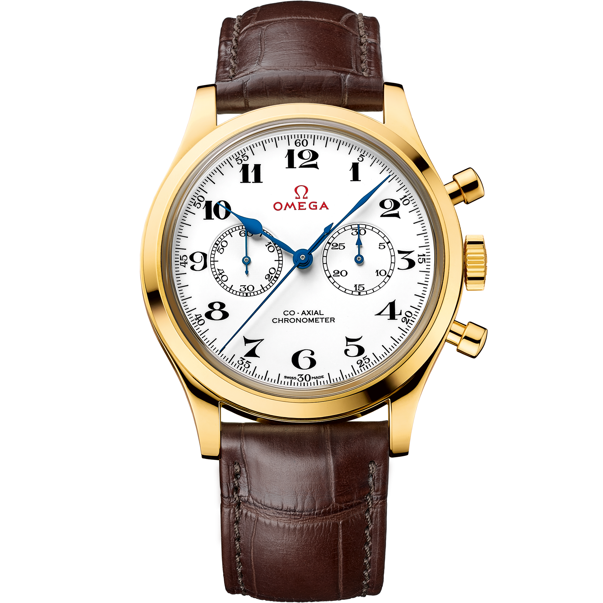 White dial watch on Yellow gold case with Leather strap - Specialities Olympic Official Timekeeper 39 mm, yellow gold on leather strap - 522.53.39.50.04.002