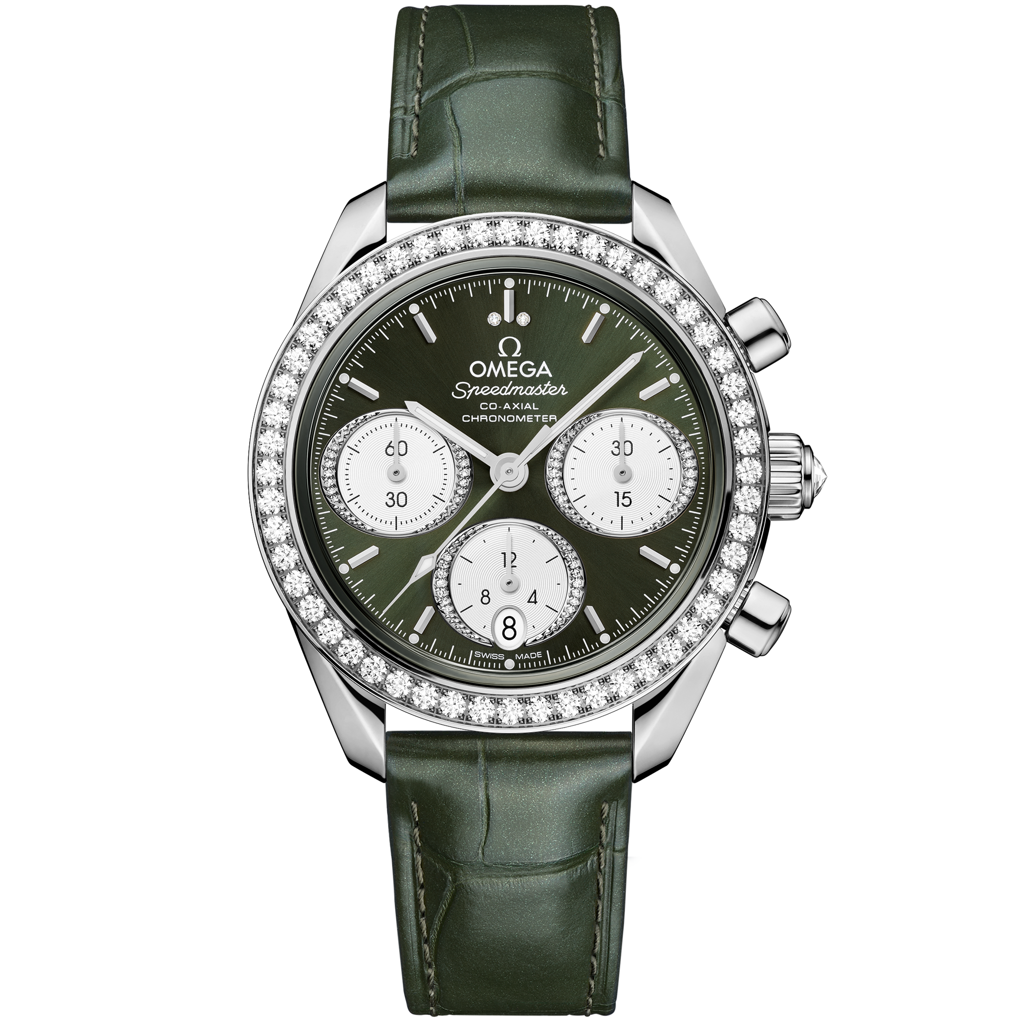 Green dial watch on Steel case with Alligator bracelet - Speedmaster 38 38 mm, Steel on Alligator - 324.18.38.50.60.001
