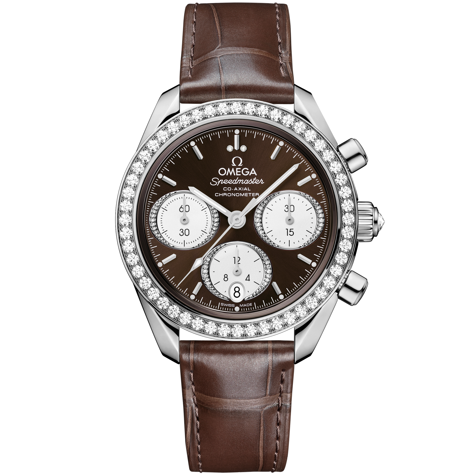 Brown dial watch on Steel case with Alligator bracelet - Speedmaster 38 38 mm, Steel on Alligator - 324.18.38.50.63.001