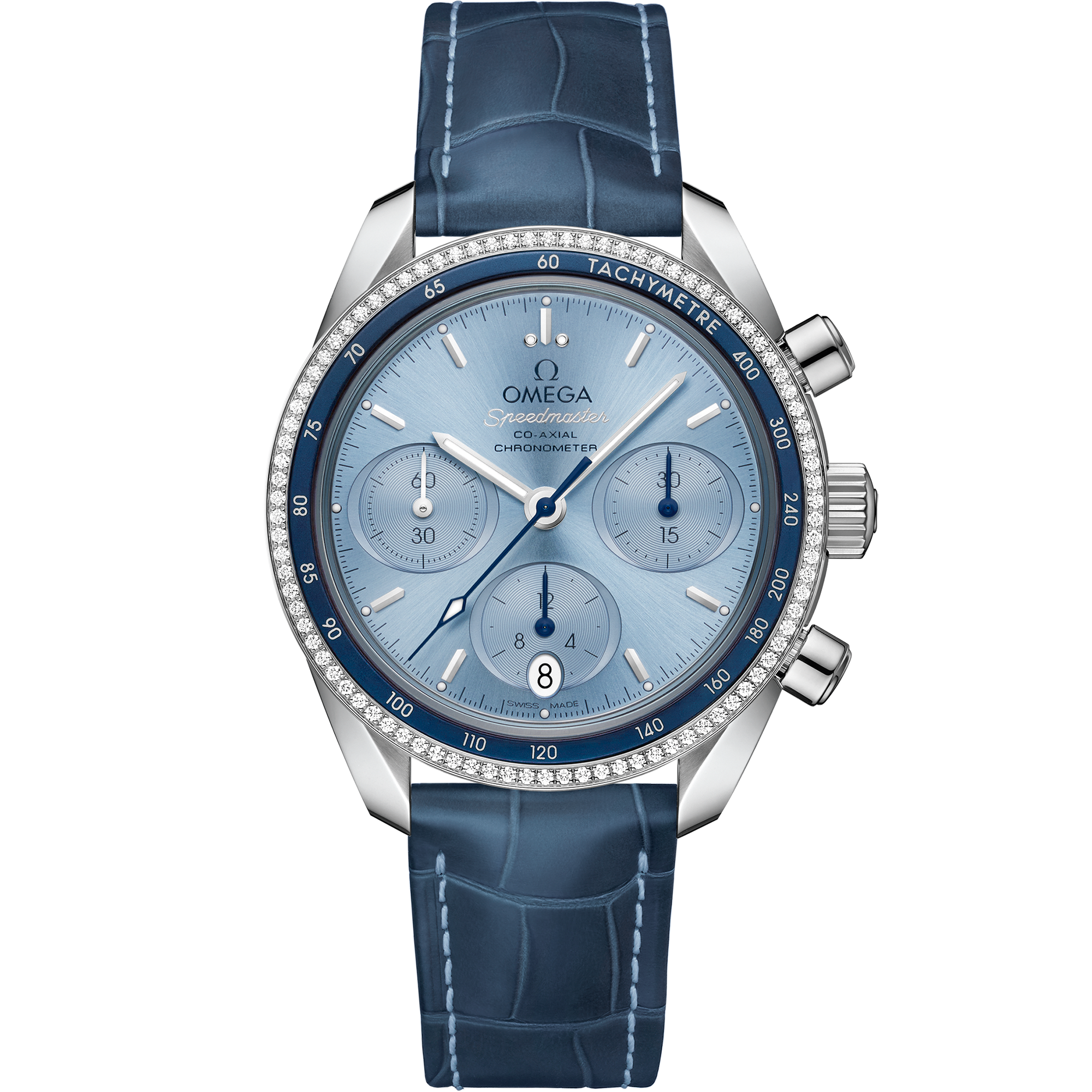 Blue dial watch on Steel case with Leather strap - Speedmaster 38 38 mm, steel on leather strap - 324.38.38.50.03.001