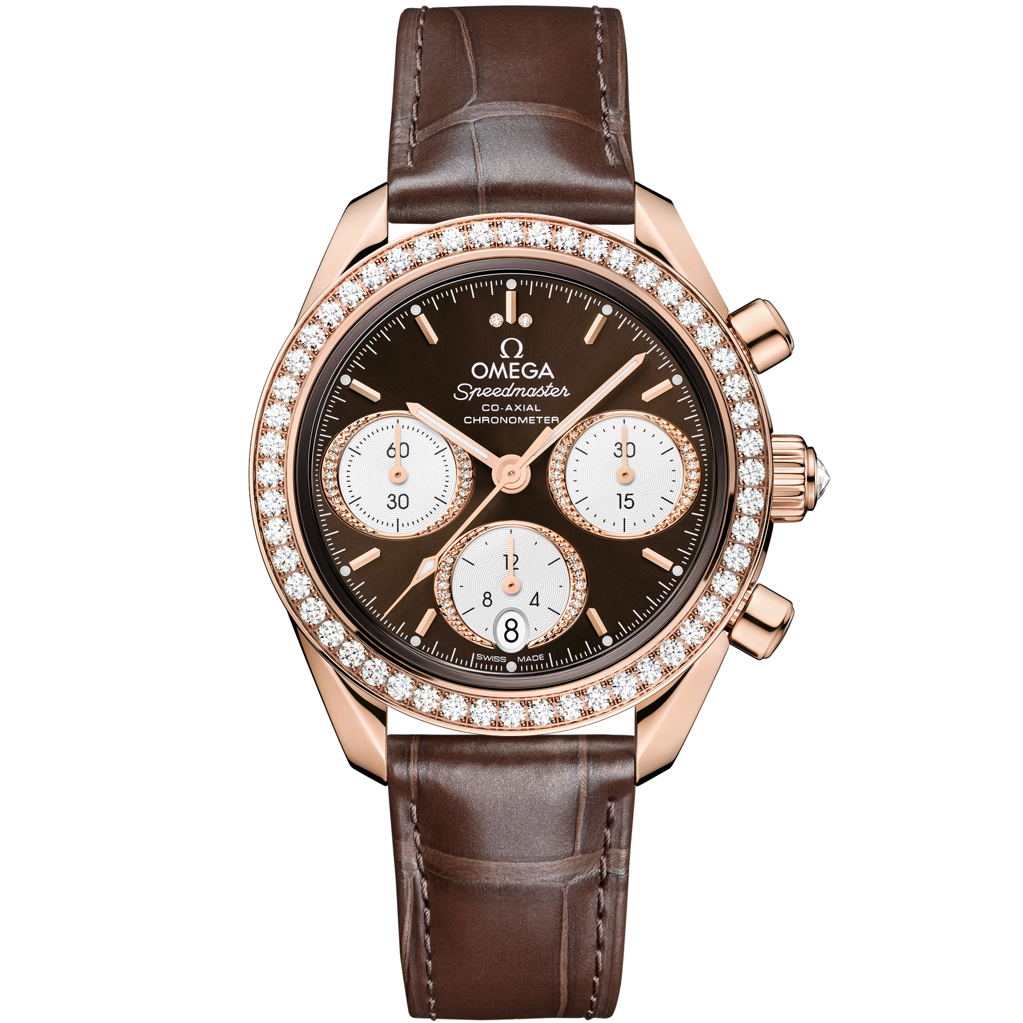 Brown dial watch on Sedna™ gold case with Alligator bracelet - Speedmaster 38 38 mm, Sedna™ gold on Alligator - 324.58.38.50.63.001