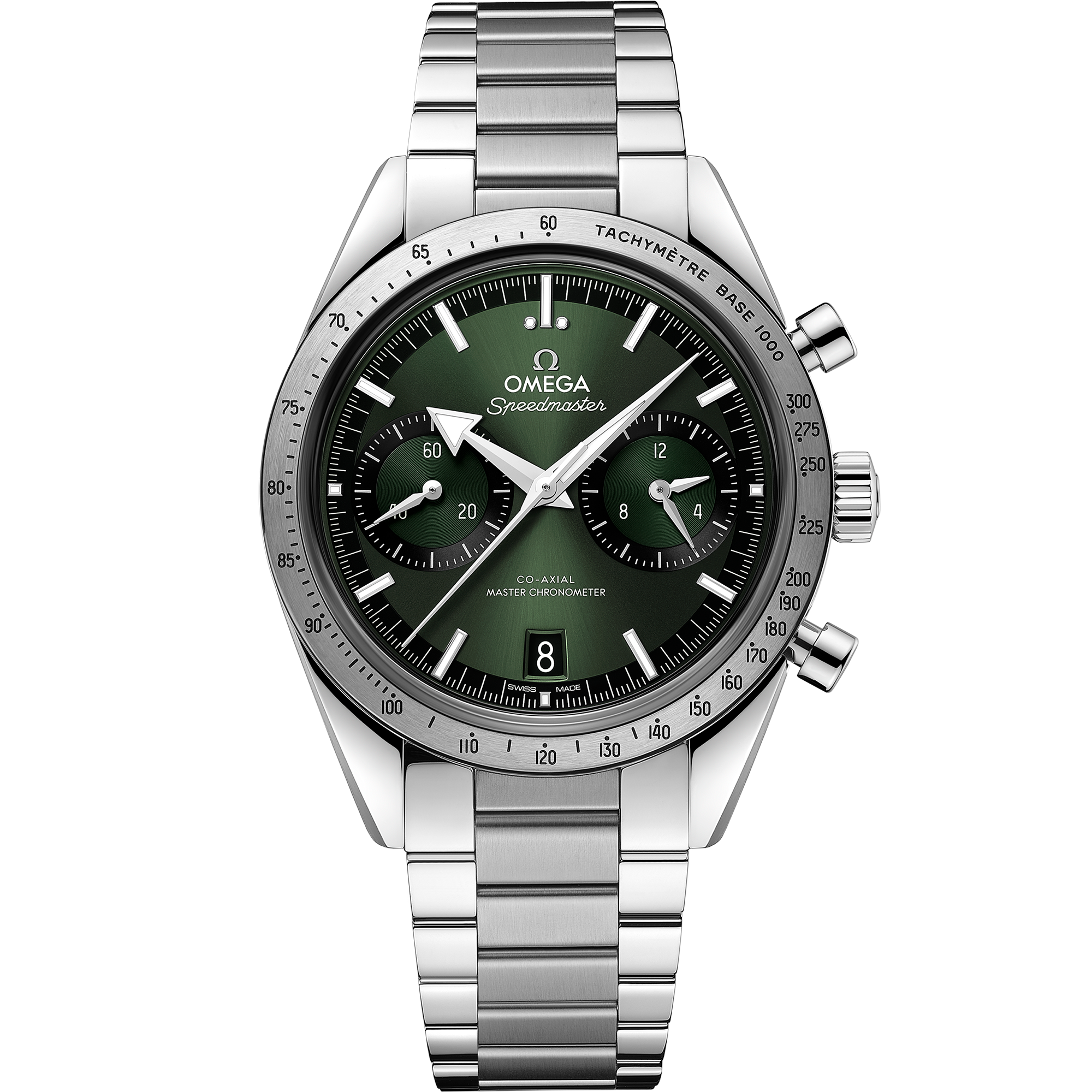 Uhr mit Grün Zifferblatt auf Stahl Gehäuse mit Edelstahlarmband bracelet - Speedmaster '57 40,5 mm, Stahl mit Stahlband - 332.10.41.51.10.001