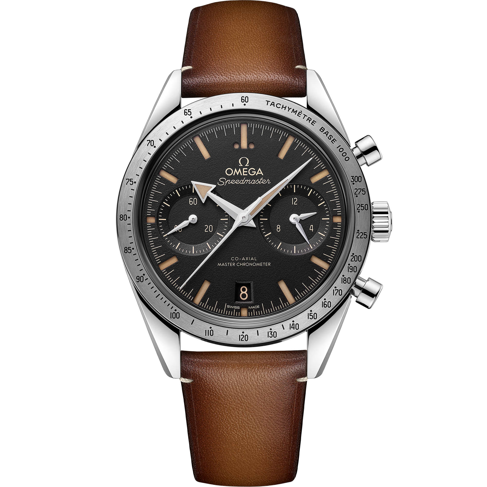 Black dial watch on Steel case with Leather strap - Speedmaster '57 40.5 mm, steel on leather strap - 332.12.41.51.01.001
