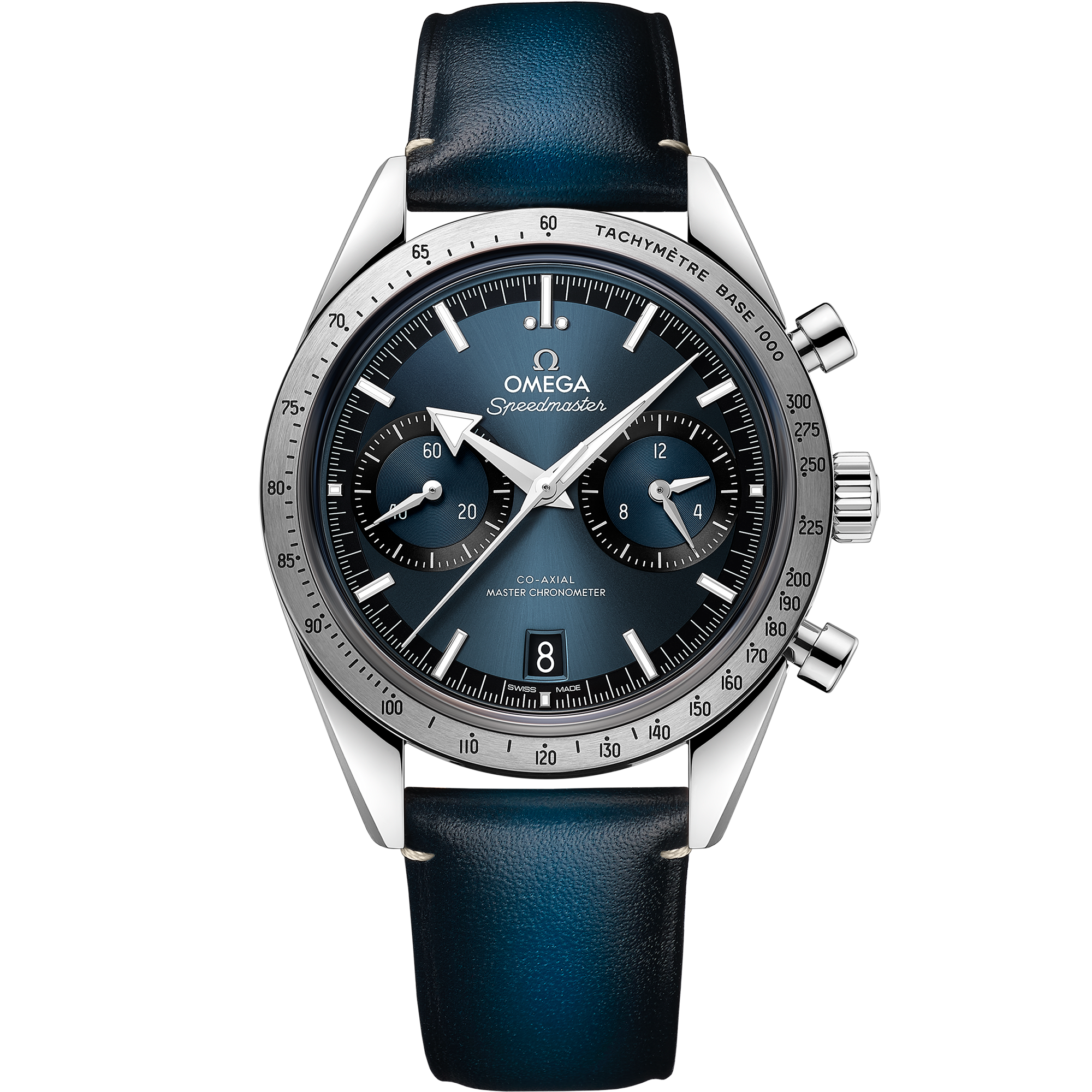 Blue dial watch on Steel case with Leather strap - Speedmaster '57 40.5 mm, steel on leather strap - 332.12.41.51.03.001