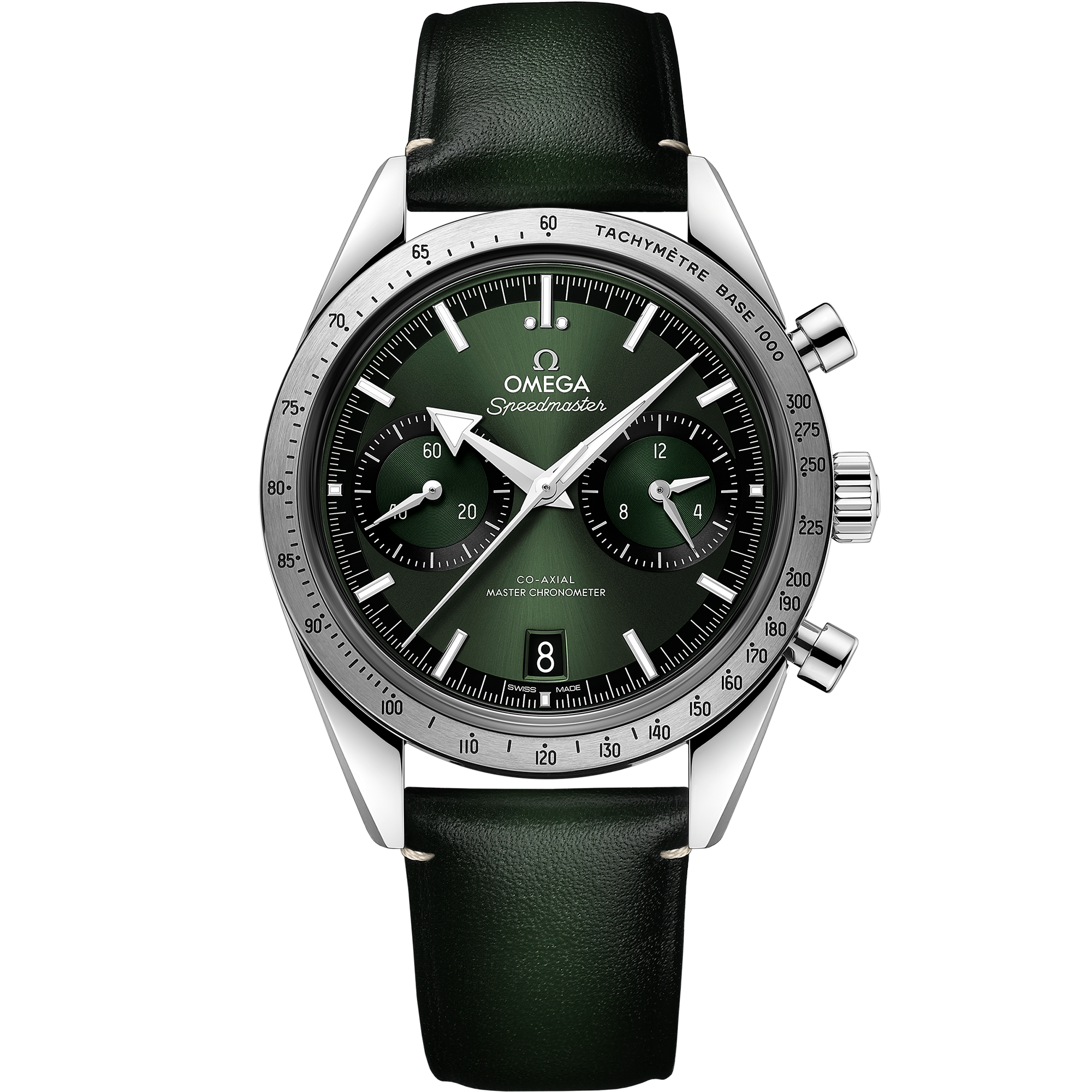 Green dial watch on Steel case with Leather strap - Speedmaster '57 40.5 mm, steel on leather strap - 332.12.41.51.10.001