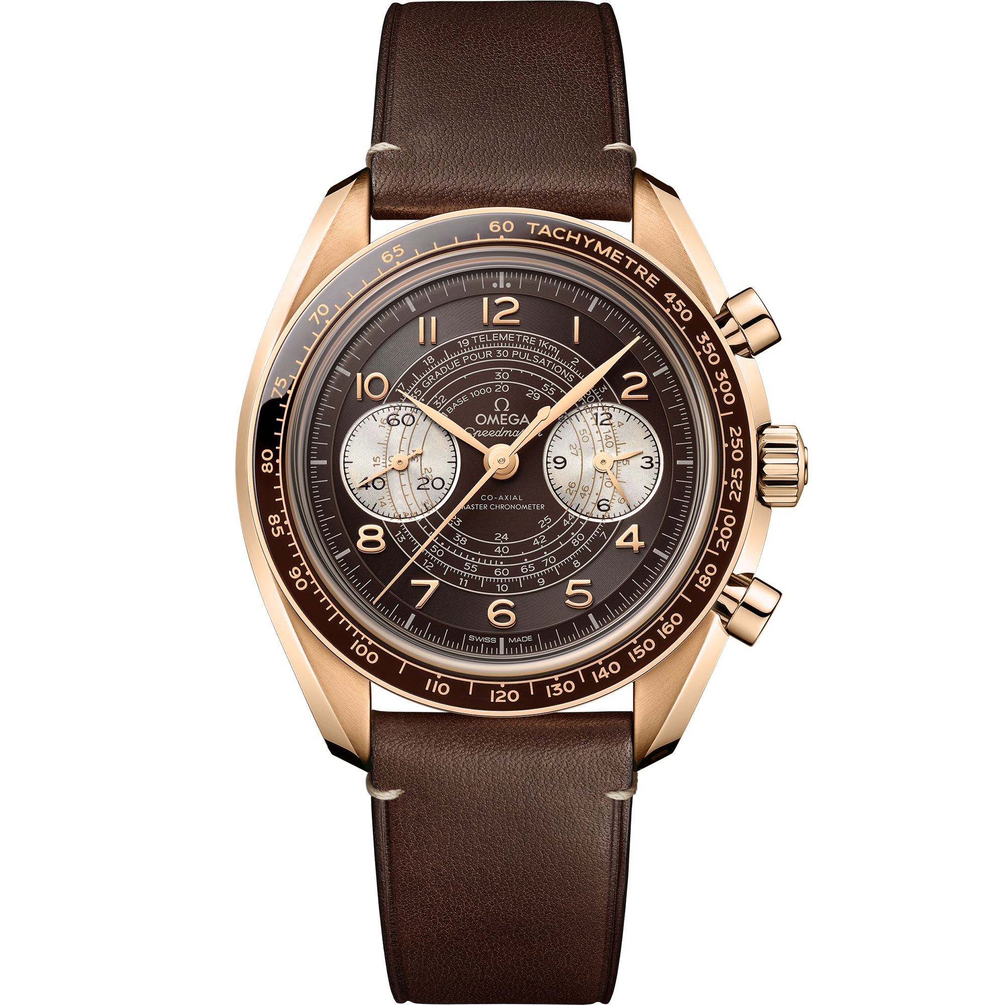 Brown dial watch on Bronze gold case with Leather strap - Speedmaster Chronoscope 43 mm, Bronze gold on leather strap - 329.92.43.51.10.001