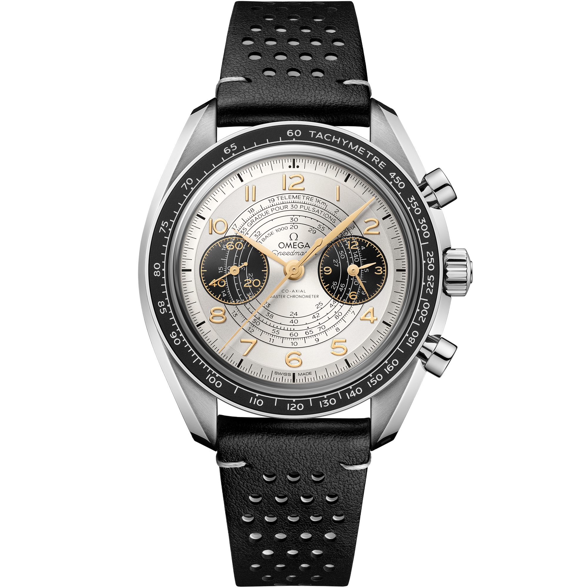 Silver dial watch on Steel case with Leather strap - Speedmaster Chronoscope 43 mm, Steel on Leather strap - 522.32.43.51.02.001