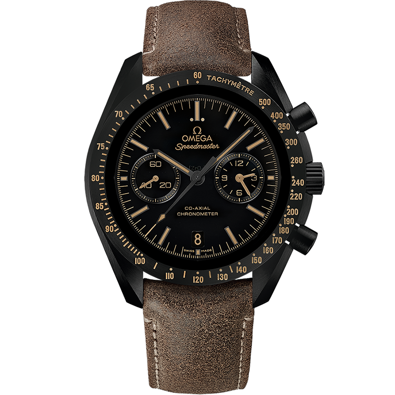 Speedmaster 44,25 mm, céramique noire sur bracelet en cuir - 311.92.44.51.01.006