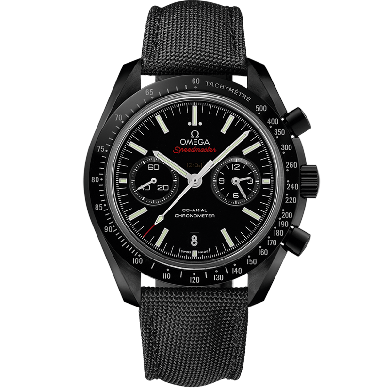 Speedmaster Dark Side of the Moon 44.25 mm, black ceramic on coated nylon fabric strap with foldover clasp